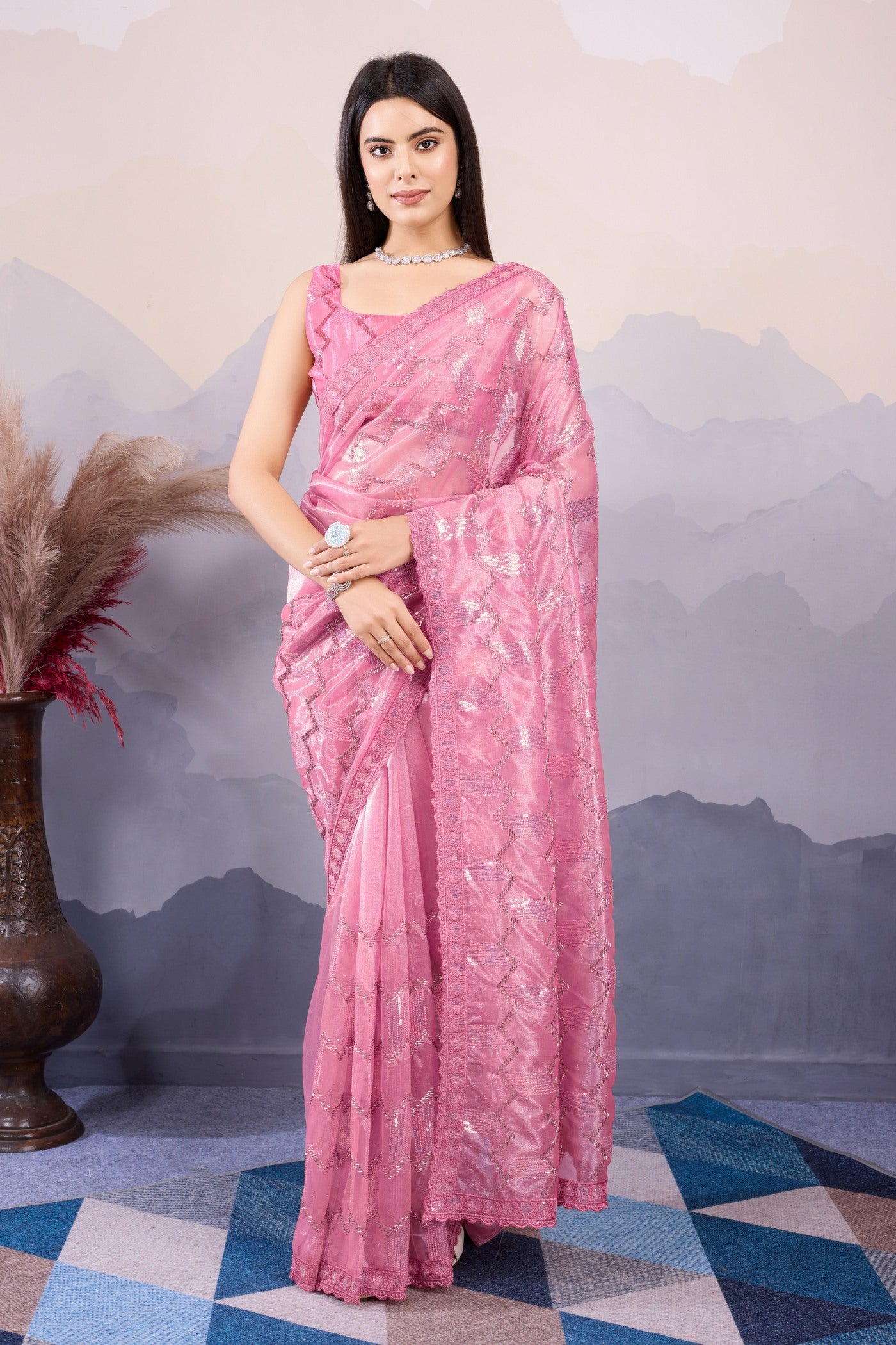 Buy MySilkLove Hoya Pink Designer Partywear Saree Online