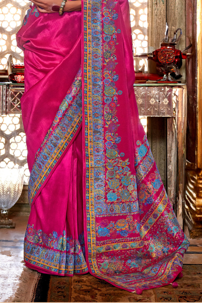 Buy MySilkLove Razzmatazz Pink Printed Banarasi Saree Online