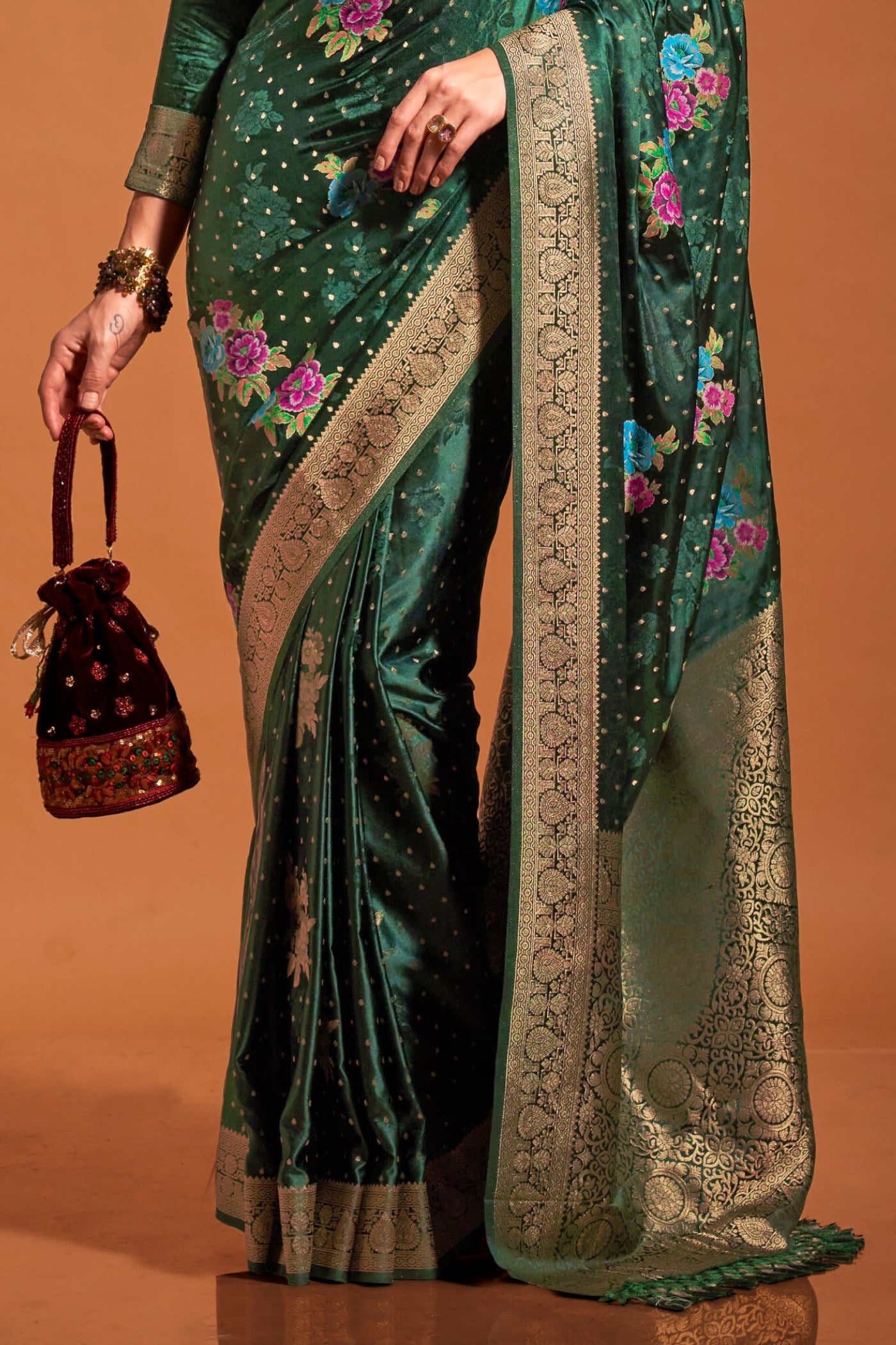 Buy MySilkLove Wintergreen Handloom Satin Silk Saree Online