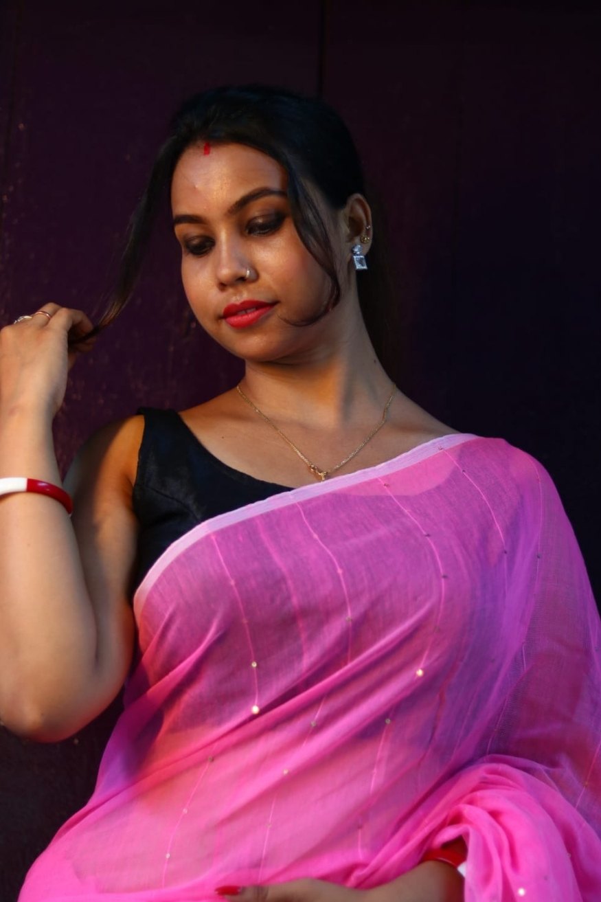 Buy MySilkLove Lotus Pink Cotton Sequence Chumki Saree Online