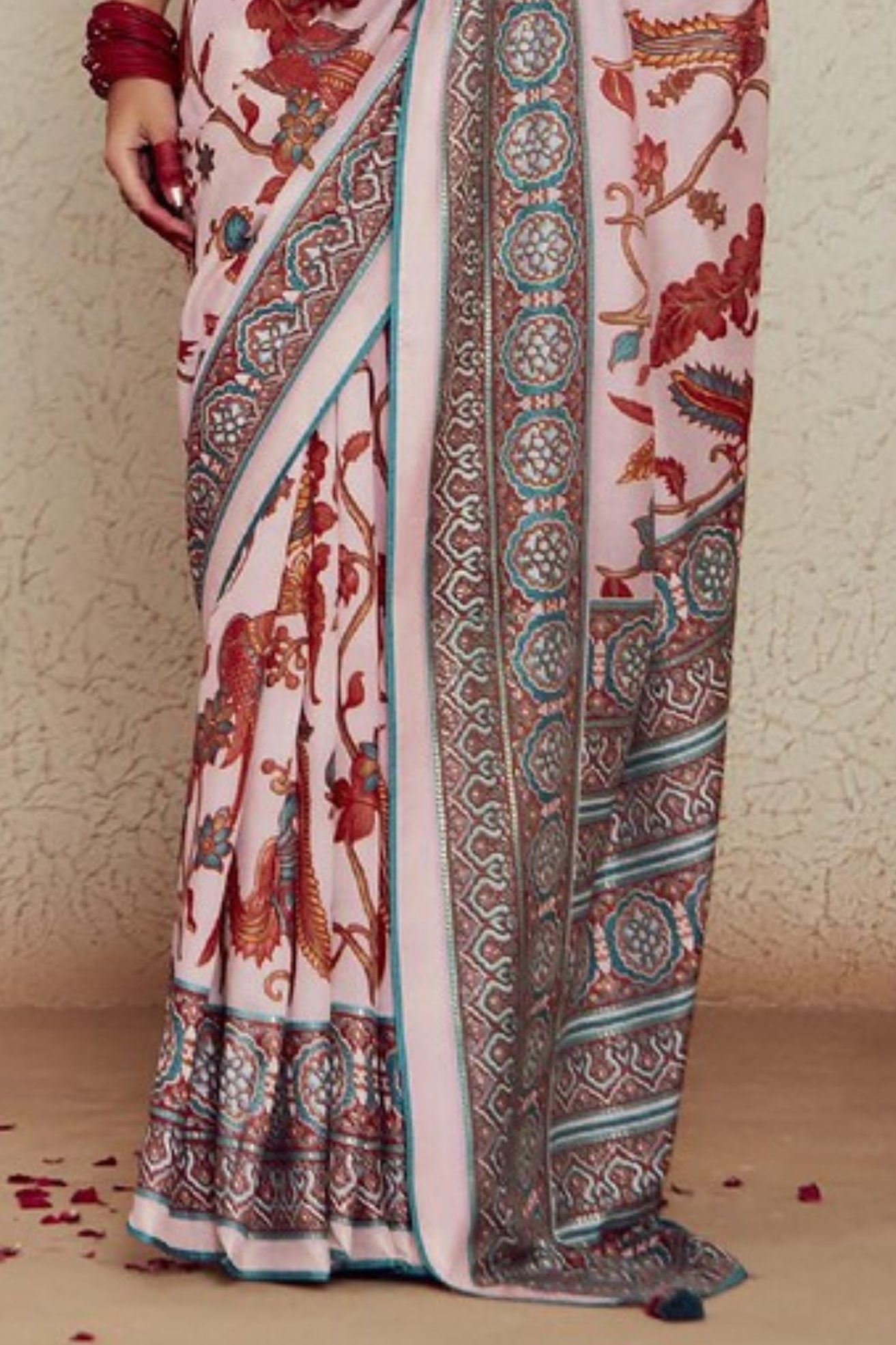 Buy MySilkLove Careys Pink Printed Brasso Soft Silk Saree Online