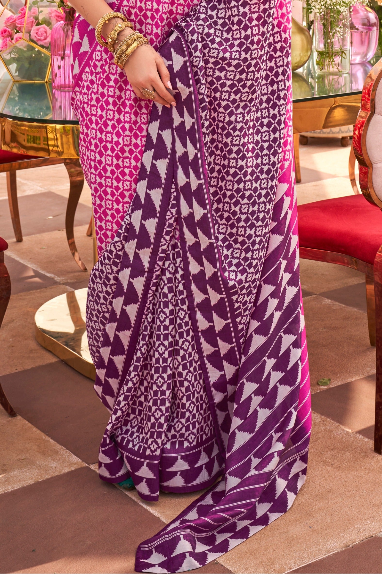 Buy MySilkLove Melon Pink and Purple Printed Patola Saree Online