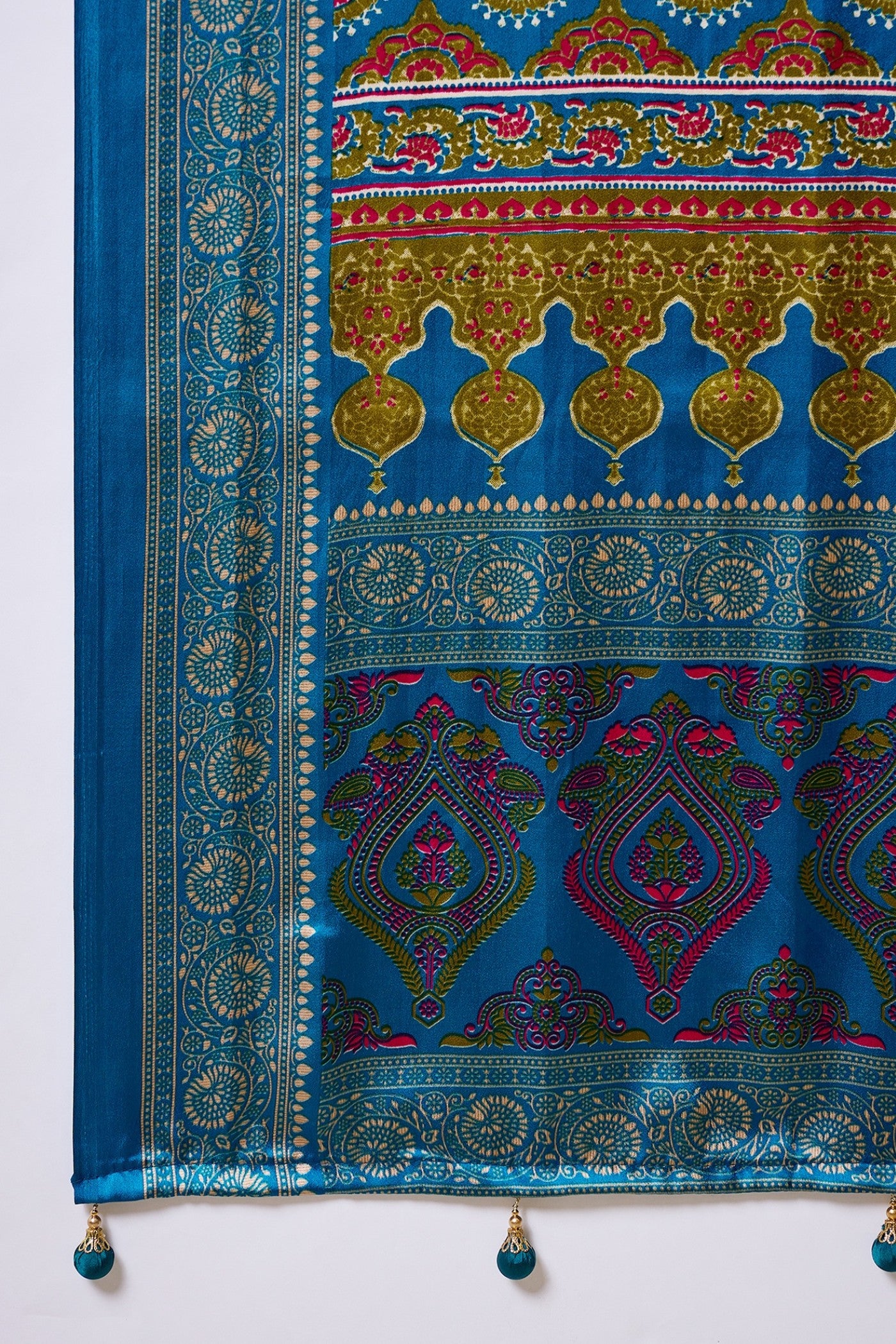 Buy MySilkLove Virella Blue Ajrakh Printed Satin Crepe Silk Saree Online