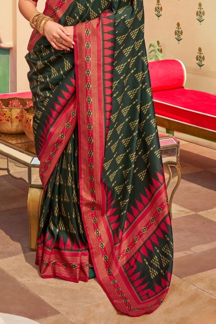 Buy MySilkLove Cadmium Green Printed Banarasi Soft Silk Saree Online