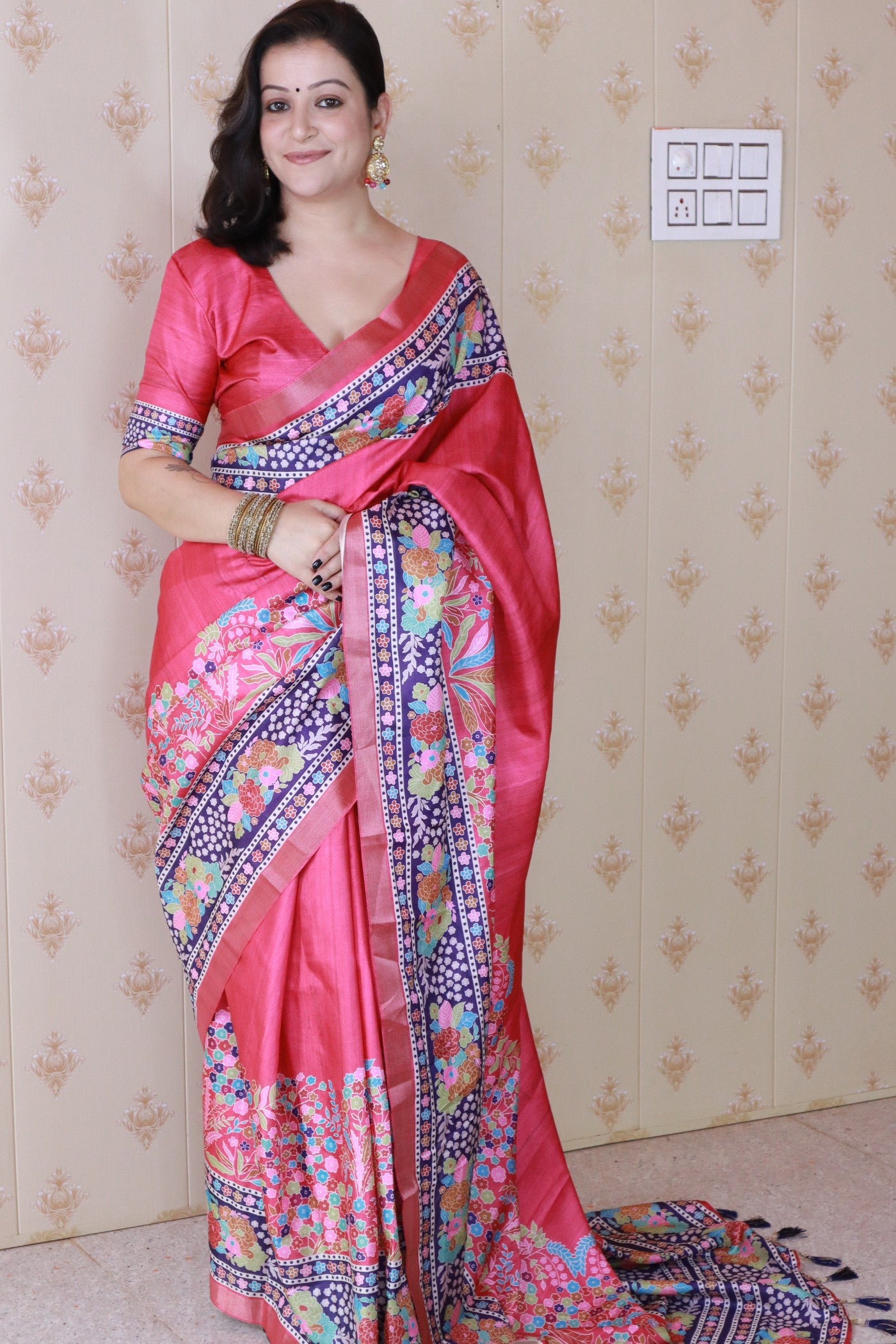 Buy MySilkLove Hot Pink Banarasi Printed Saree Online