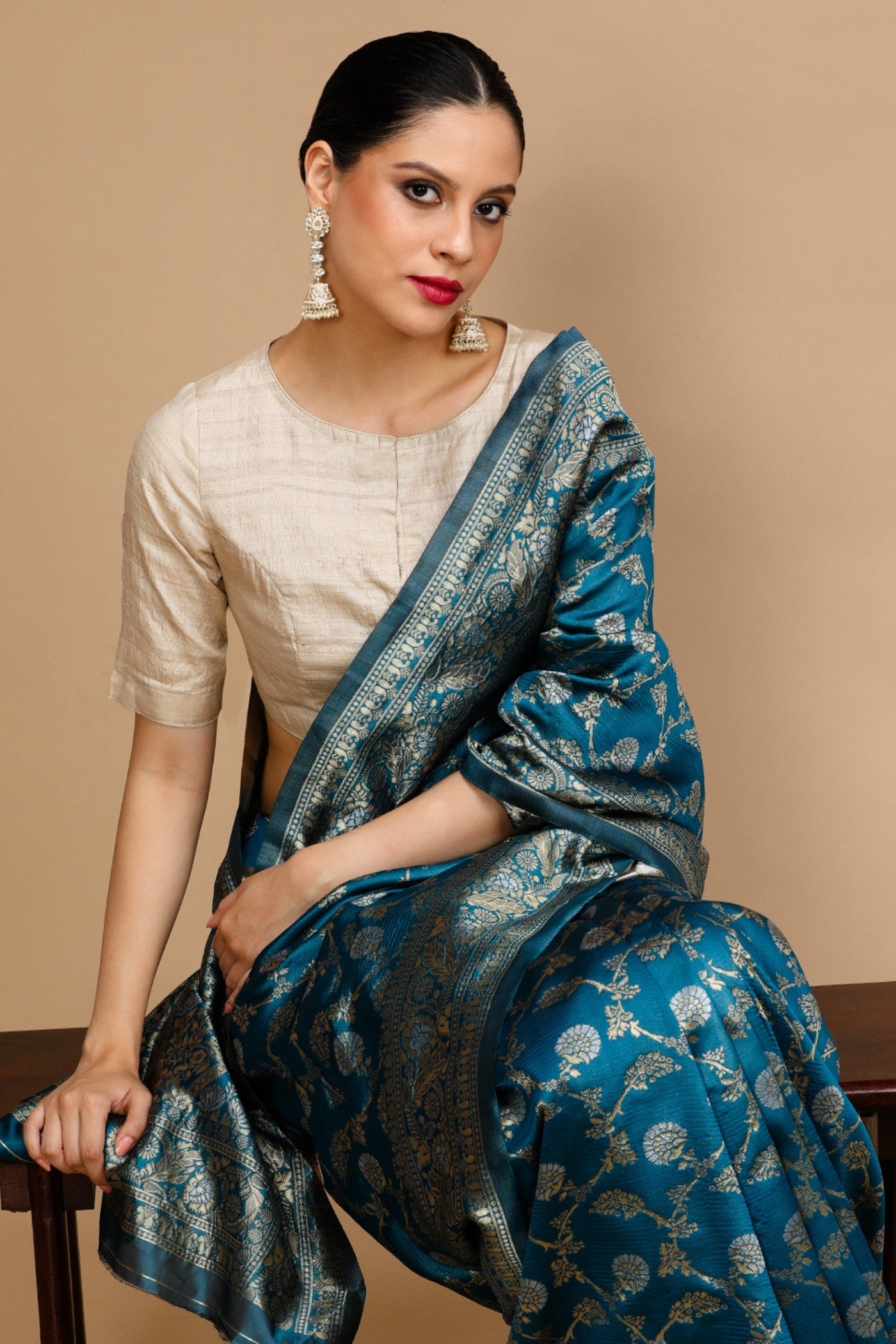 MySilkLove Ultramarine Blue Woven Jacquard Lichi Silk Saree