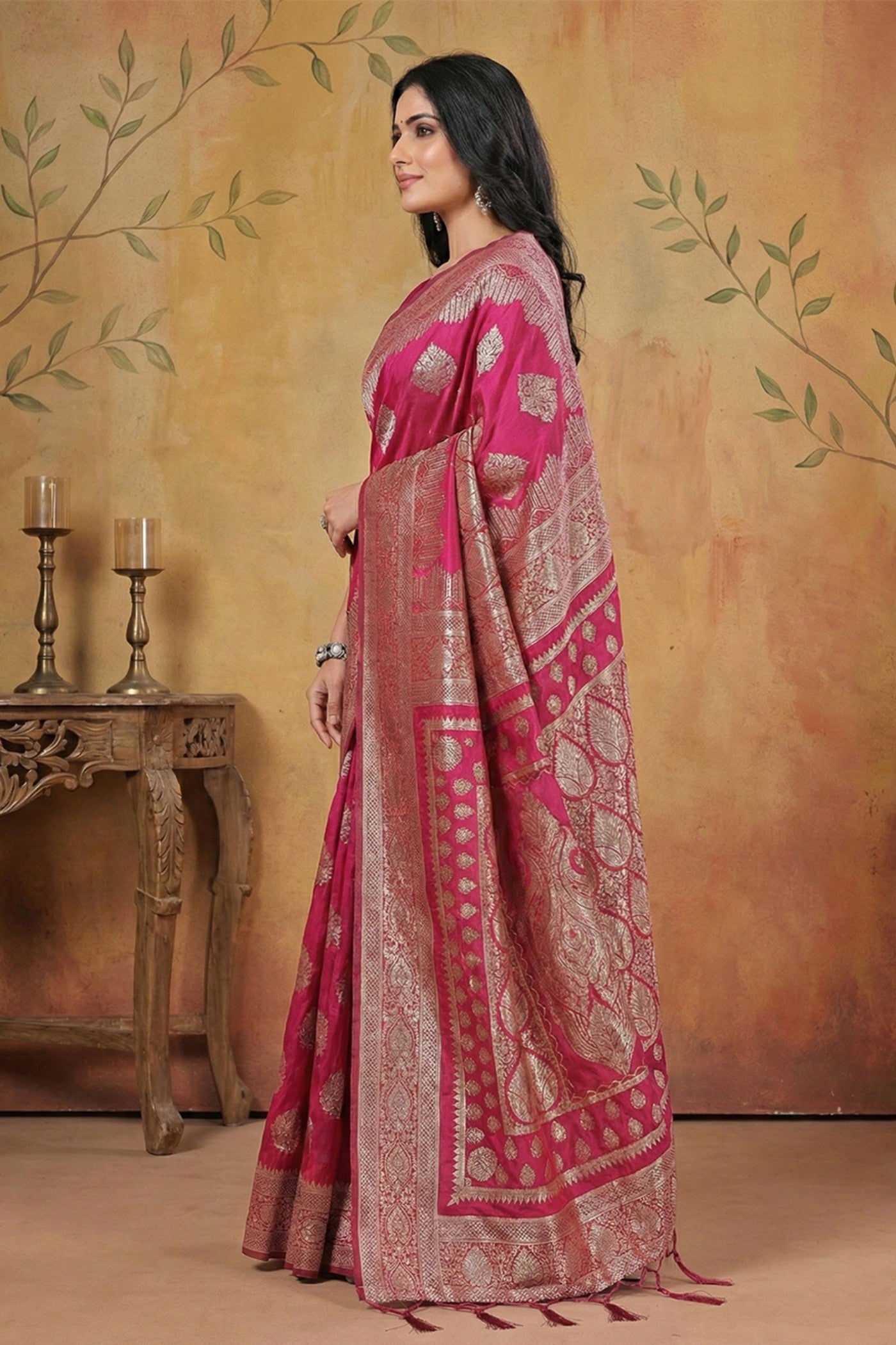 MySilkLove Magenta Pink Woven Banarasi Silk Saree