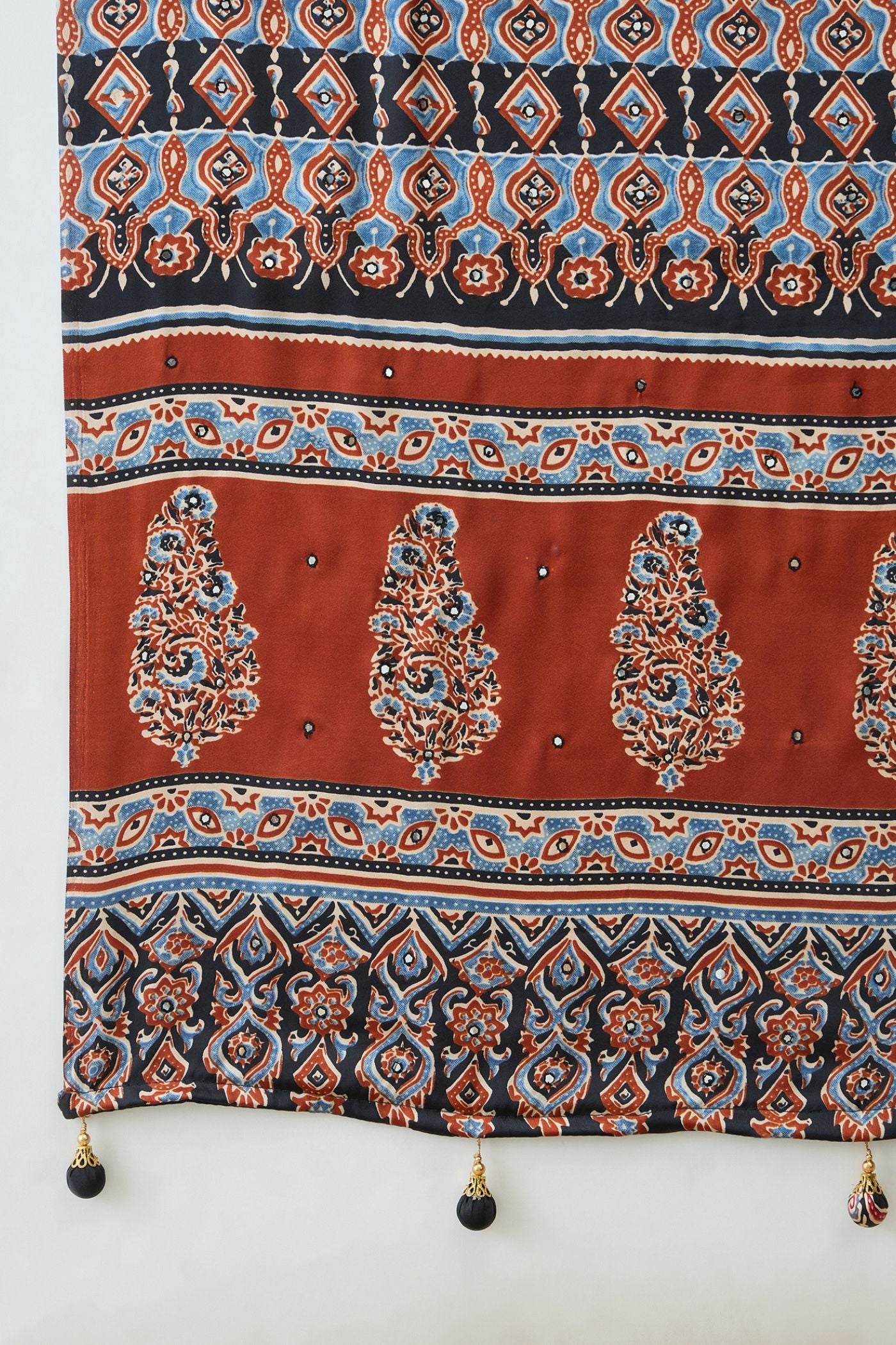 Buy MySilkLove Noir Black and Orange Modal Ajrakh Satin Printed Silk Saree Online