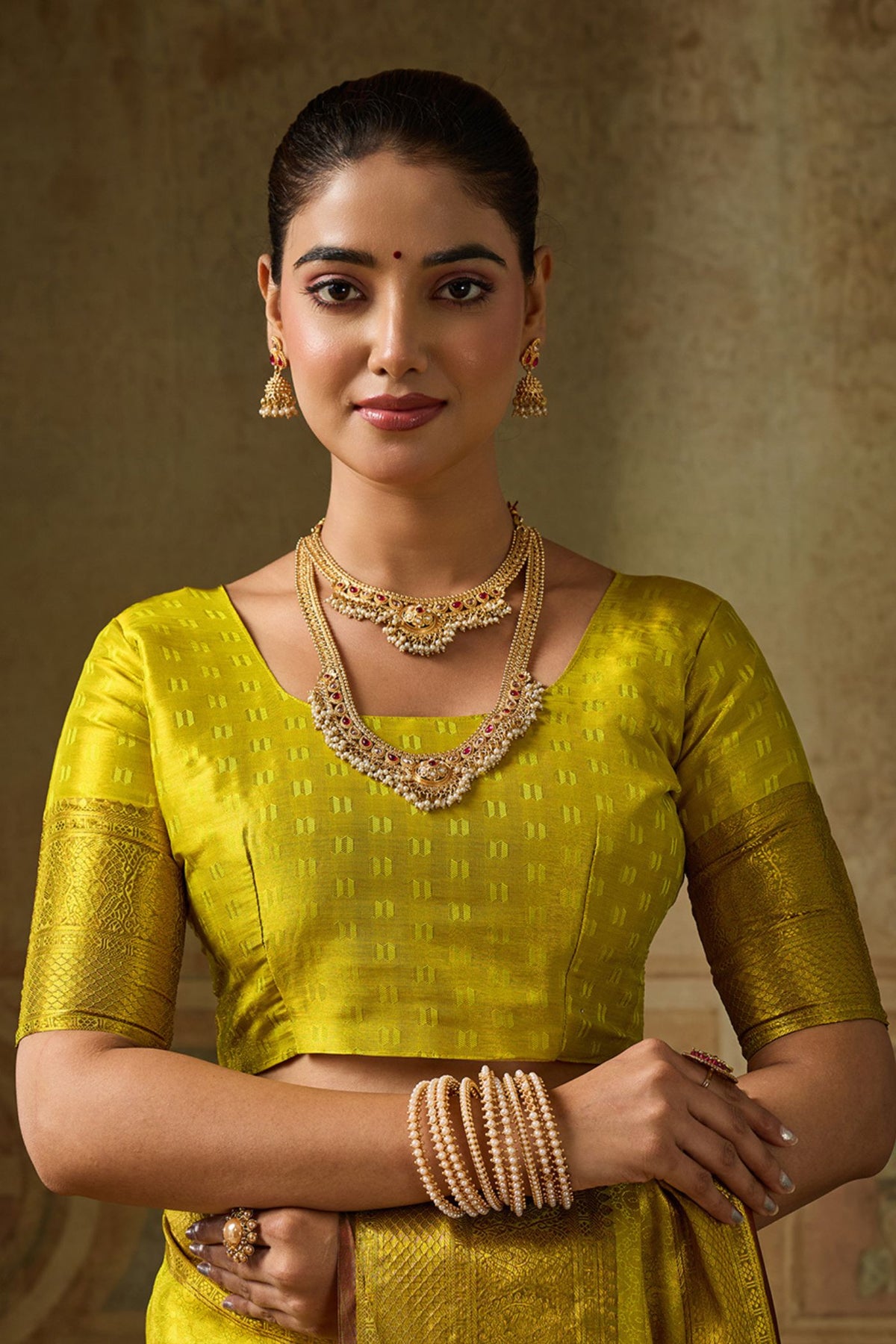Buy MySilkLove Maize Green Woven Kanjivaram Saree Online