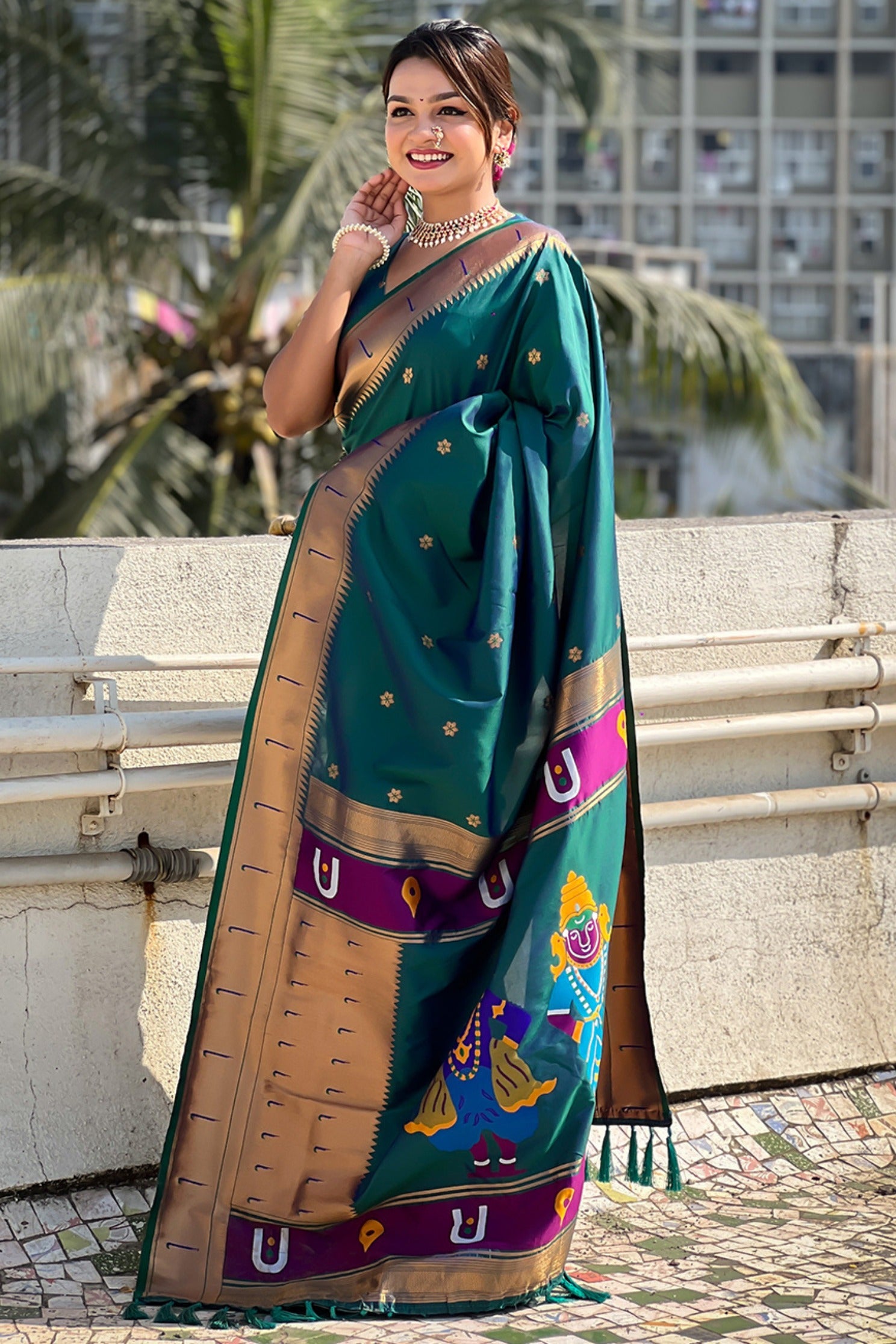 Buy MySilkLove Elephant Green Woven Paithani Saree Online