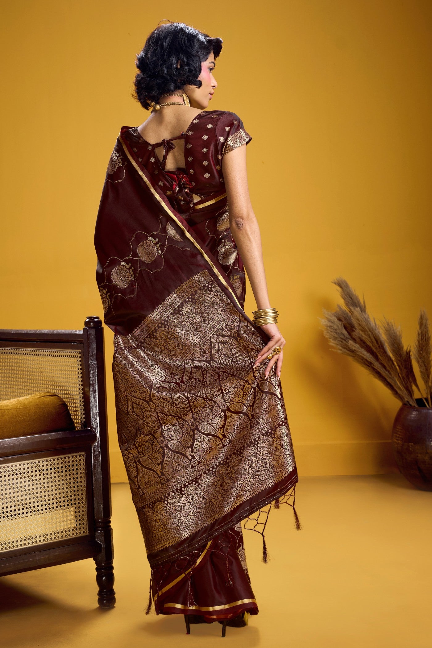 Buy MySilkLove Rich Brown Handloom Satin Silk Saree Online