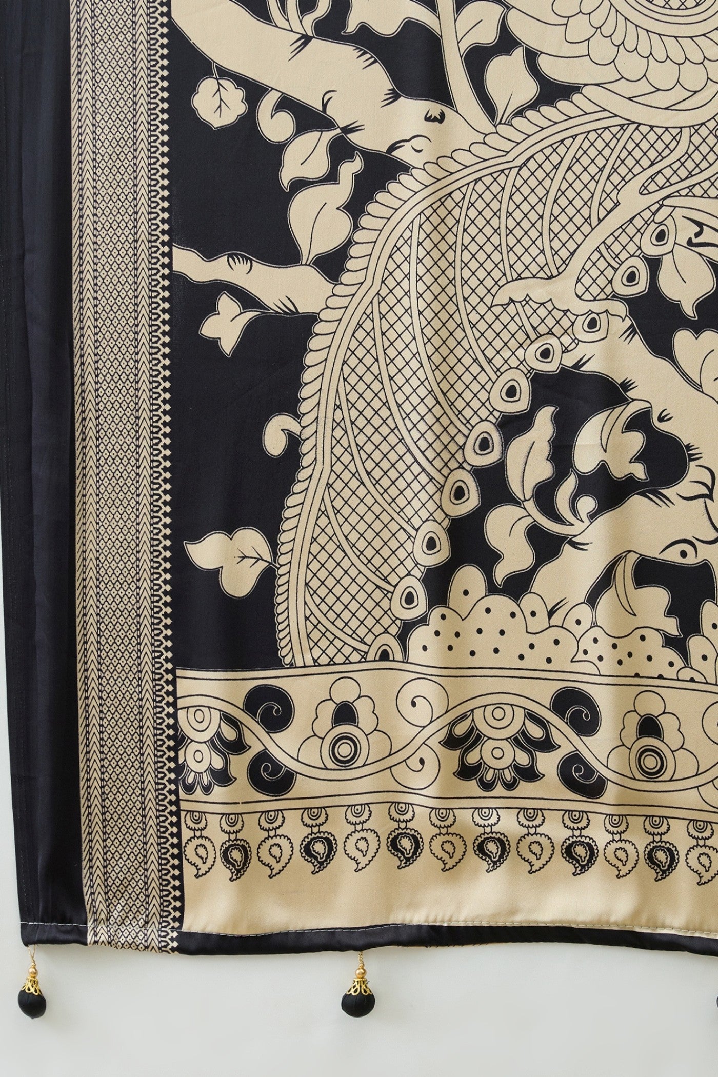 Buy MySilkLove Raisin Black Ajrakh Printed Satin Crepe Silk Saree Online