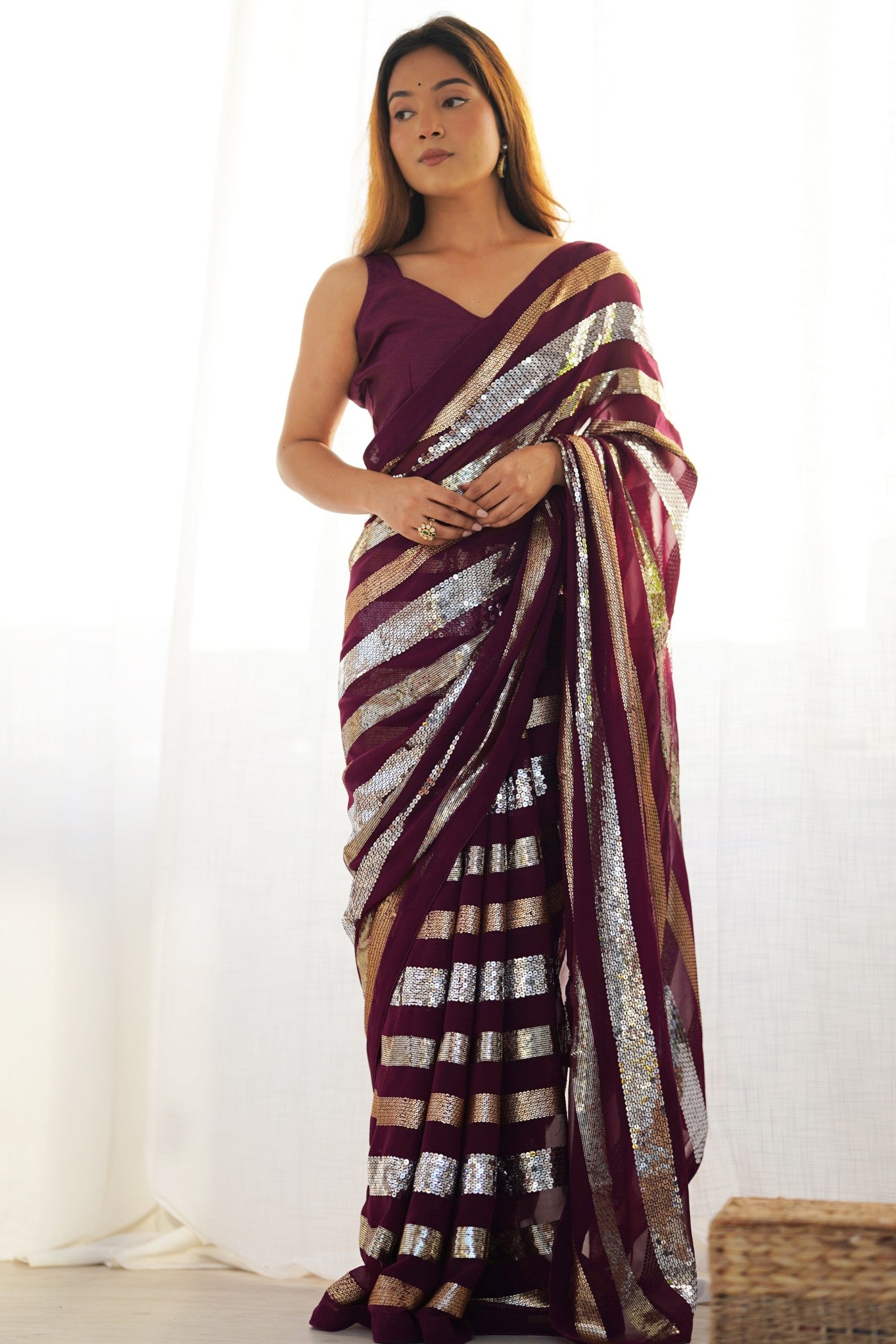 Buy MySilkLove Tamarind Purple Georgette Partywear Saree Online