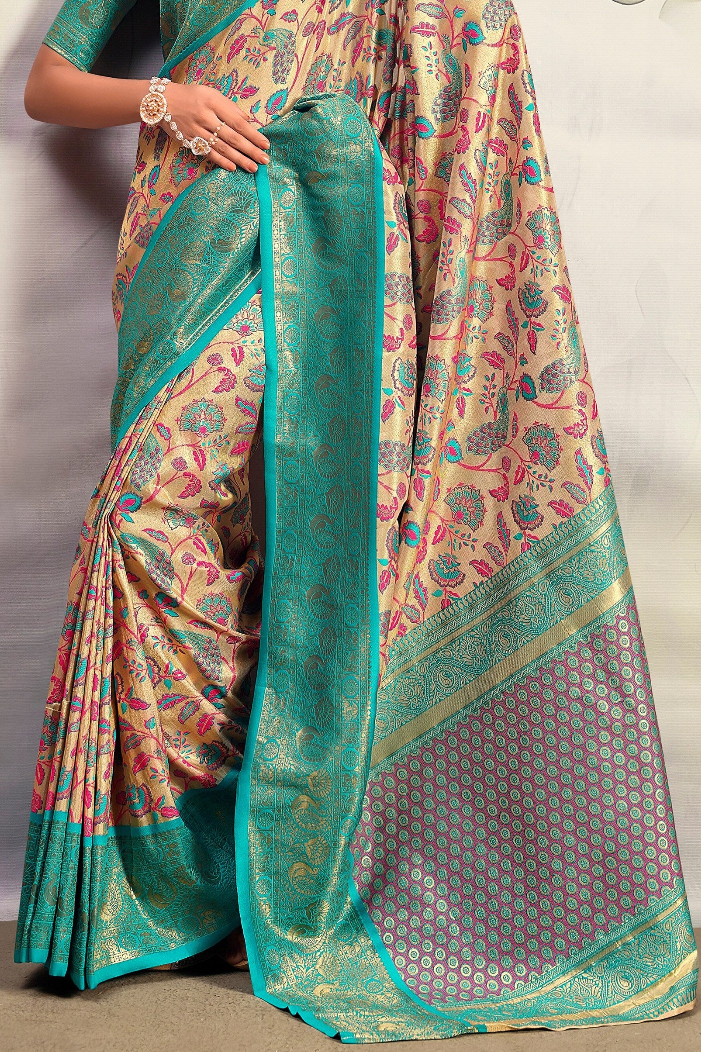 Buy MySilkLove Tradewind Blue and Cream Woven Banarasi Saree Online