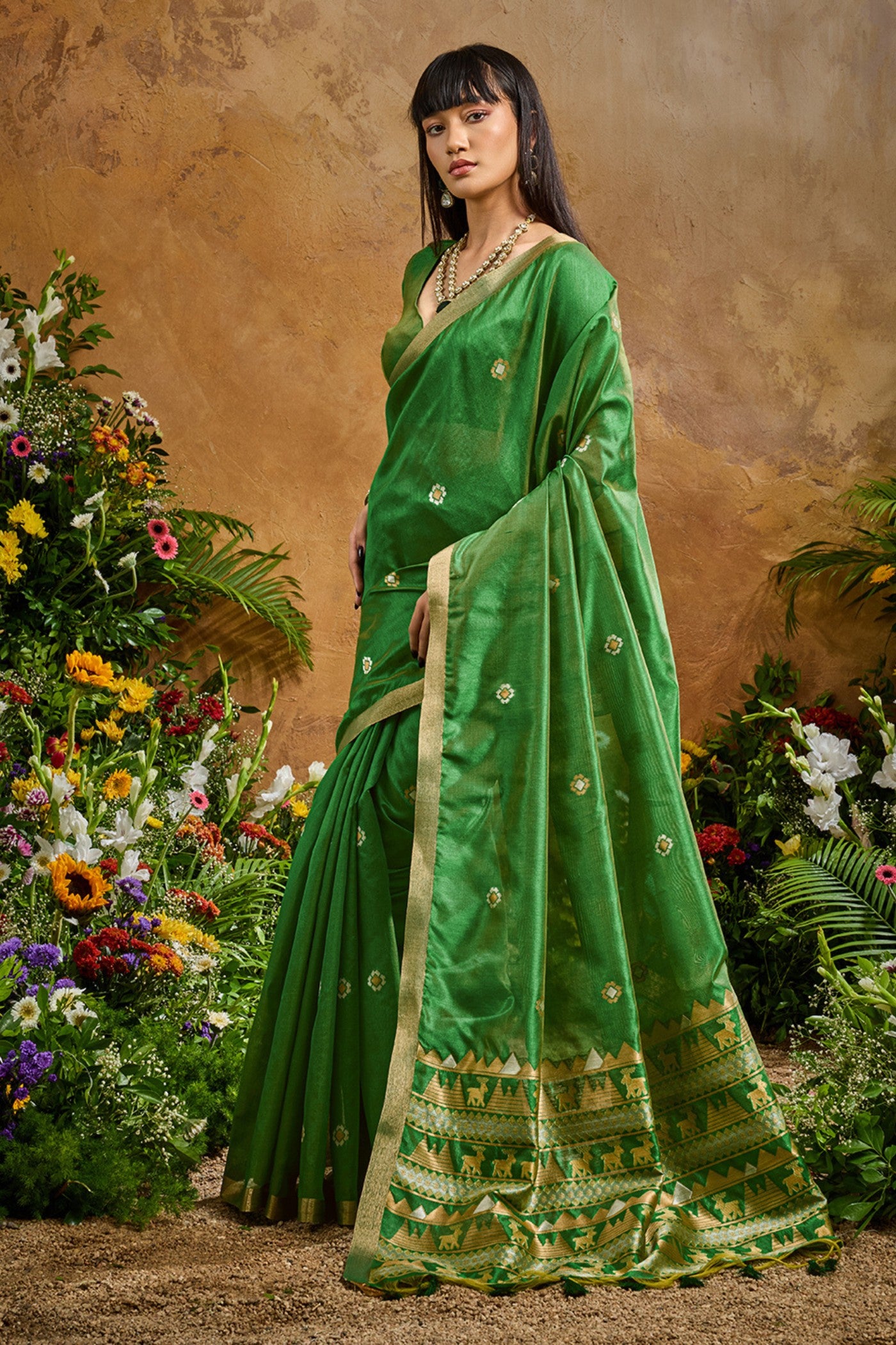 Buy MySilkLove Spring Green Tussar Handloom Silk Saree Online