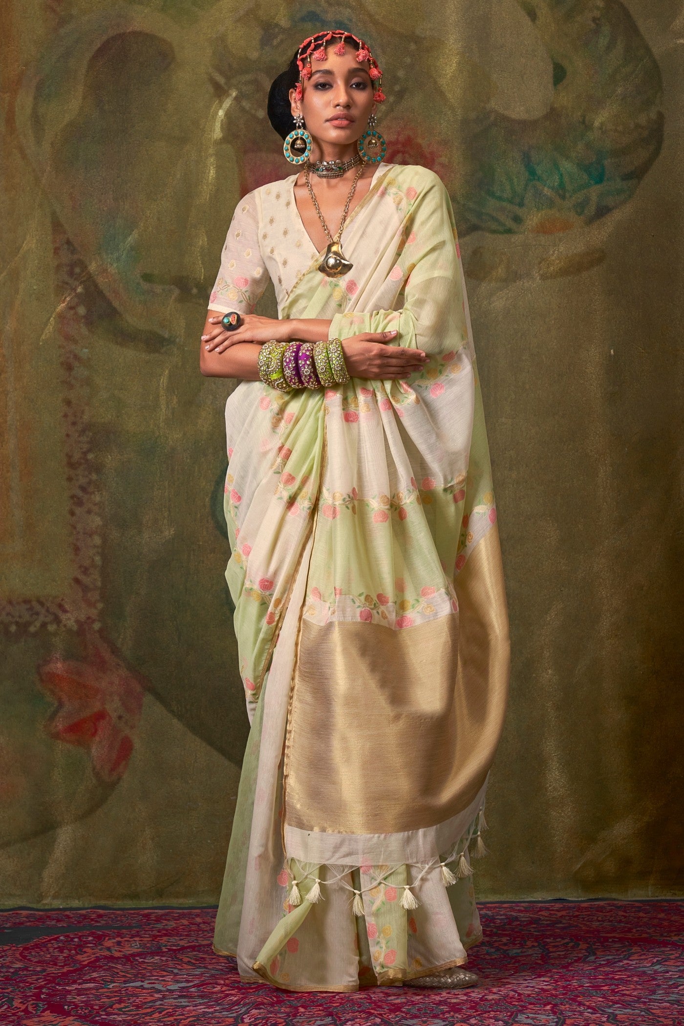 Buy MySilkLove Wheat Cream Banarasi Handloom Saree Online