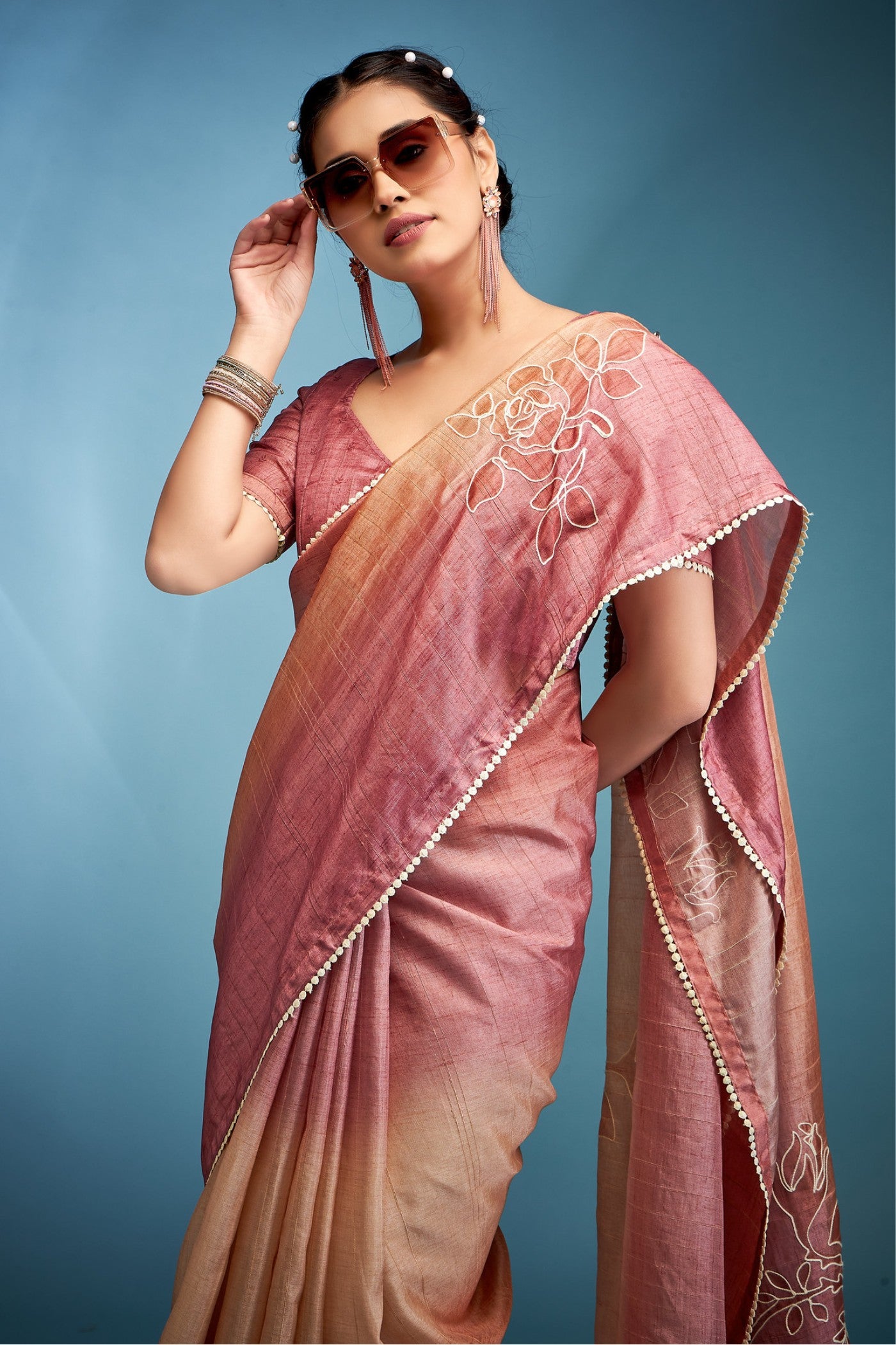 Buy MySilkLove Cosmos Pink Designer Tussar Silk Saree Online