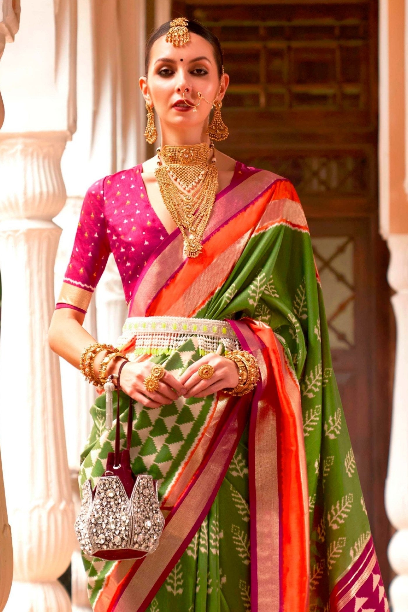 Buy MySilkLove Mint Breeze Green Printed Patola Saree Online