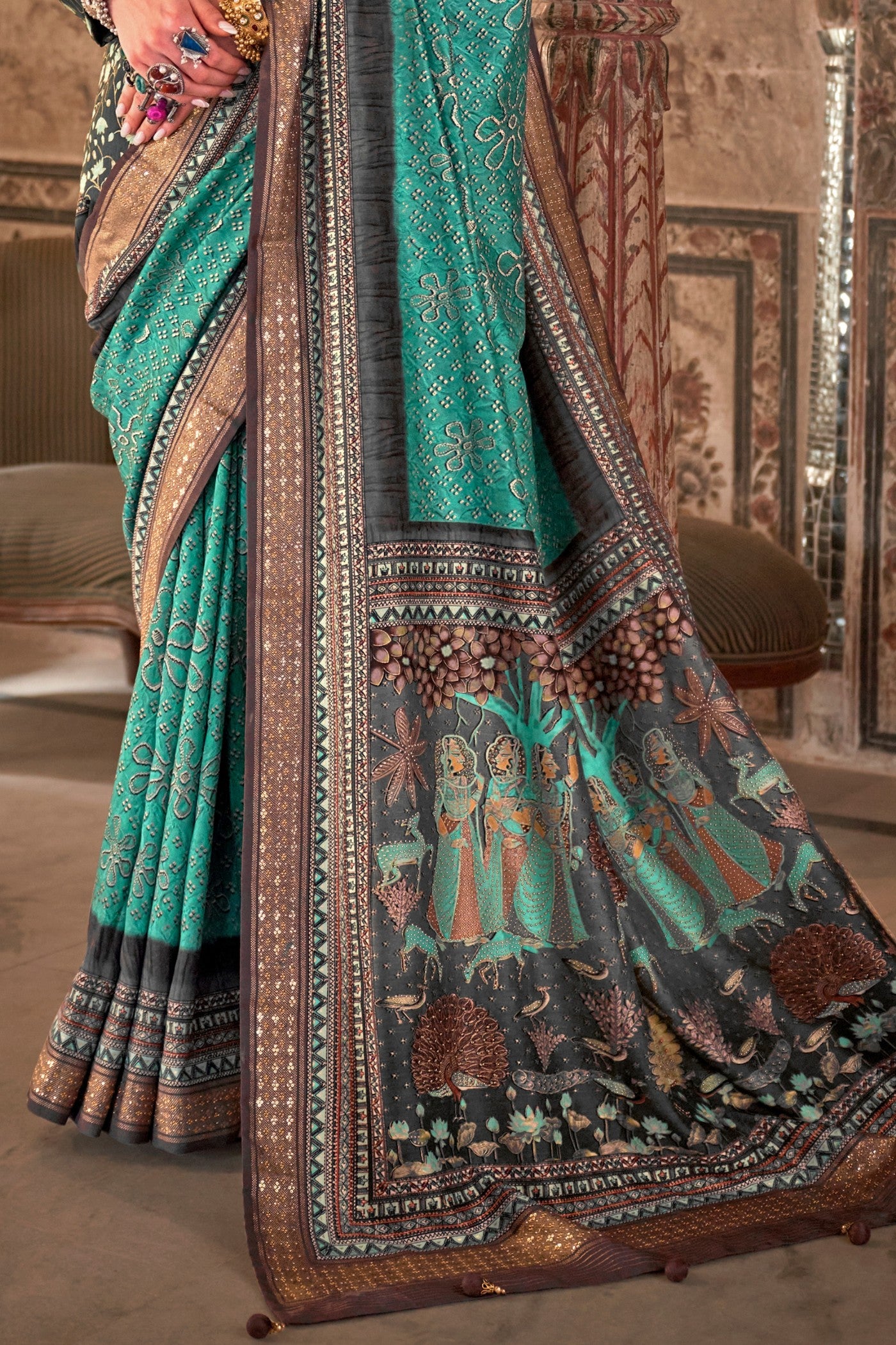 Buy MySilkLove Arctic Blue Printed Patola Saree Online