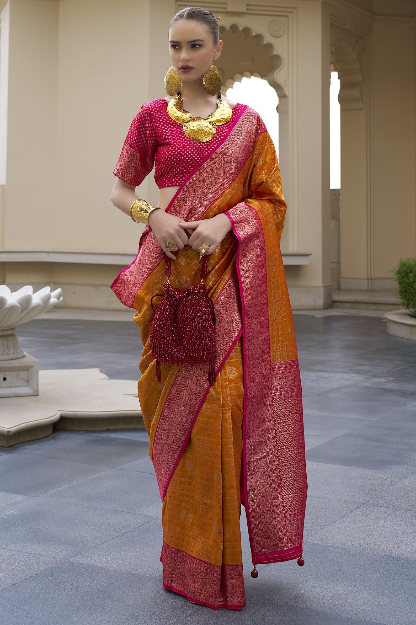 Buy MySilkLove Copper Canyon Orange Woven Kanjivaram Saree Online