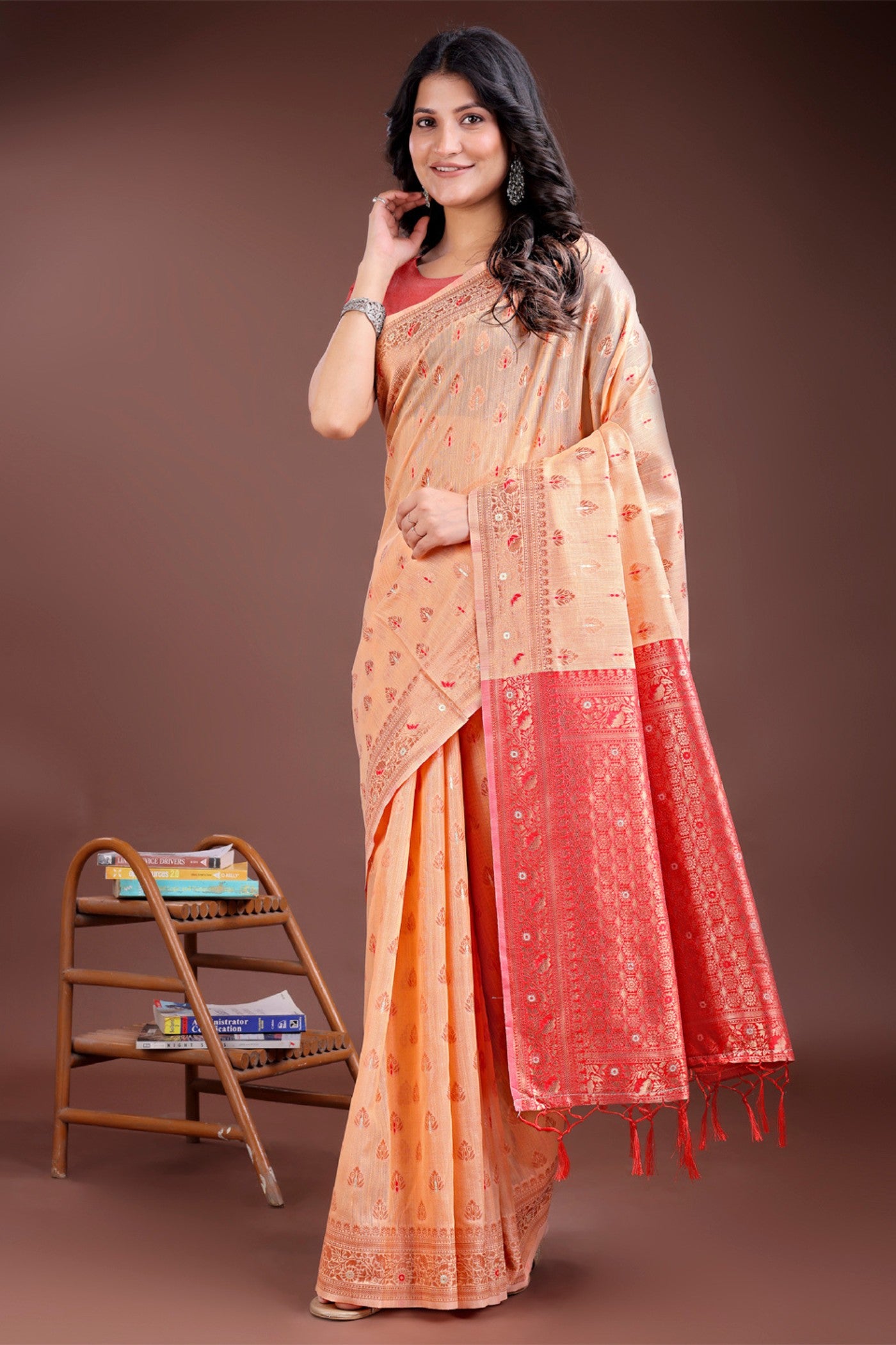 Buy MySilkLove Salmon Peach Linen Cotton Saree Online
