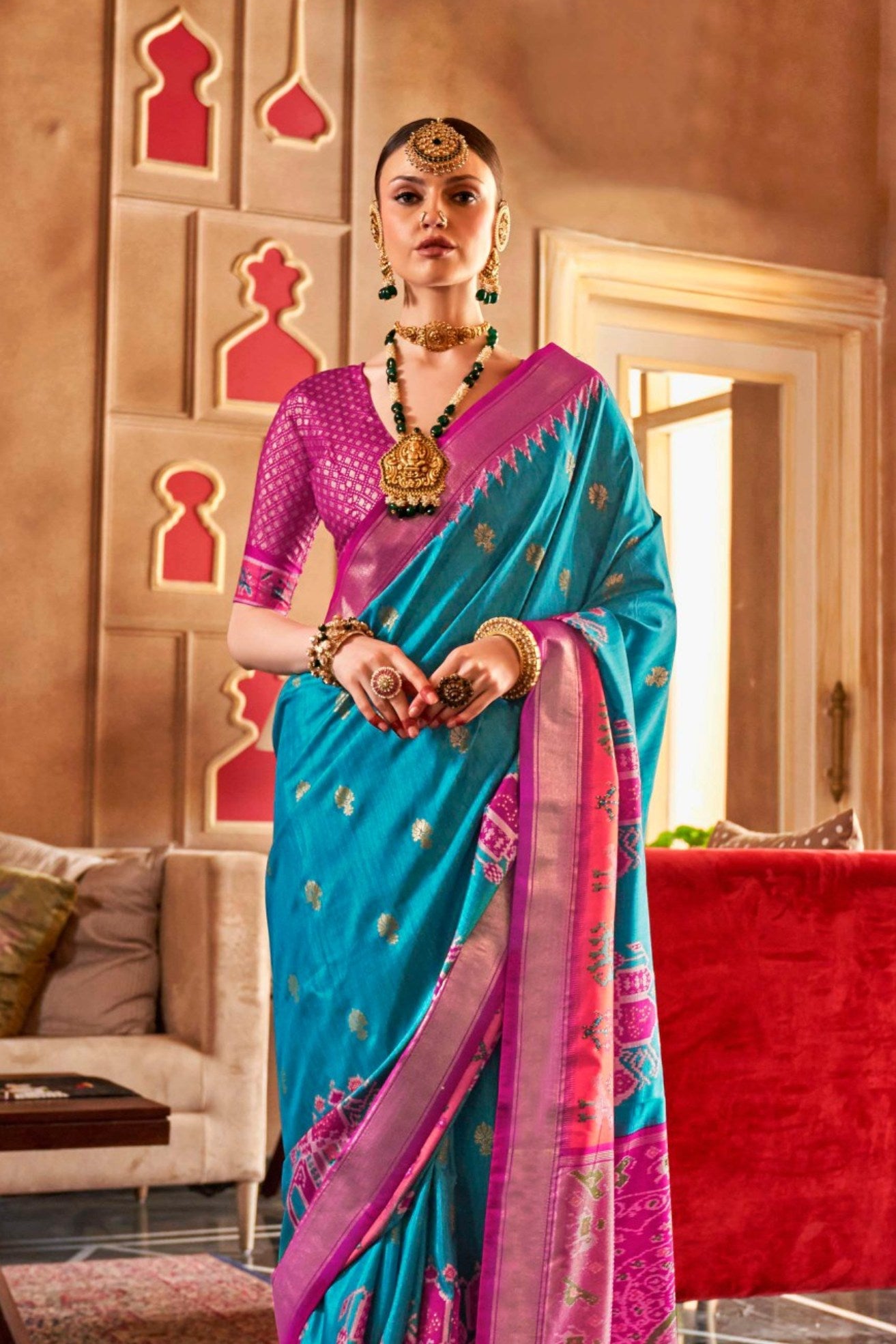 Buy MySilkLove Monsoon Blue Printed Patola Saree Online