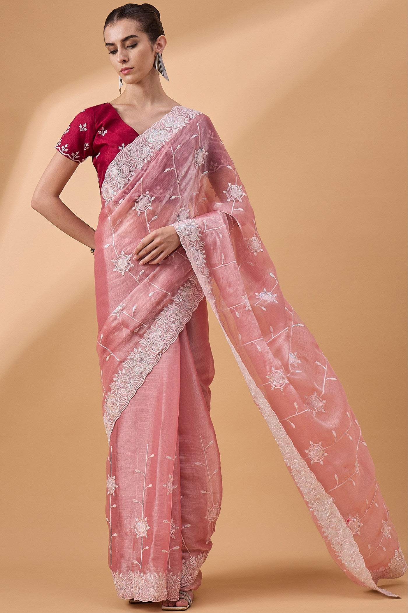 Buy MySilkLove Shilo Pink Organza Partywear Saree Online