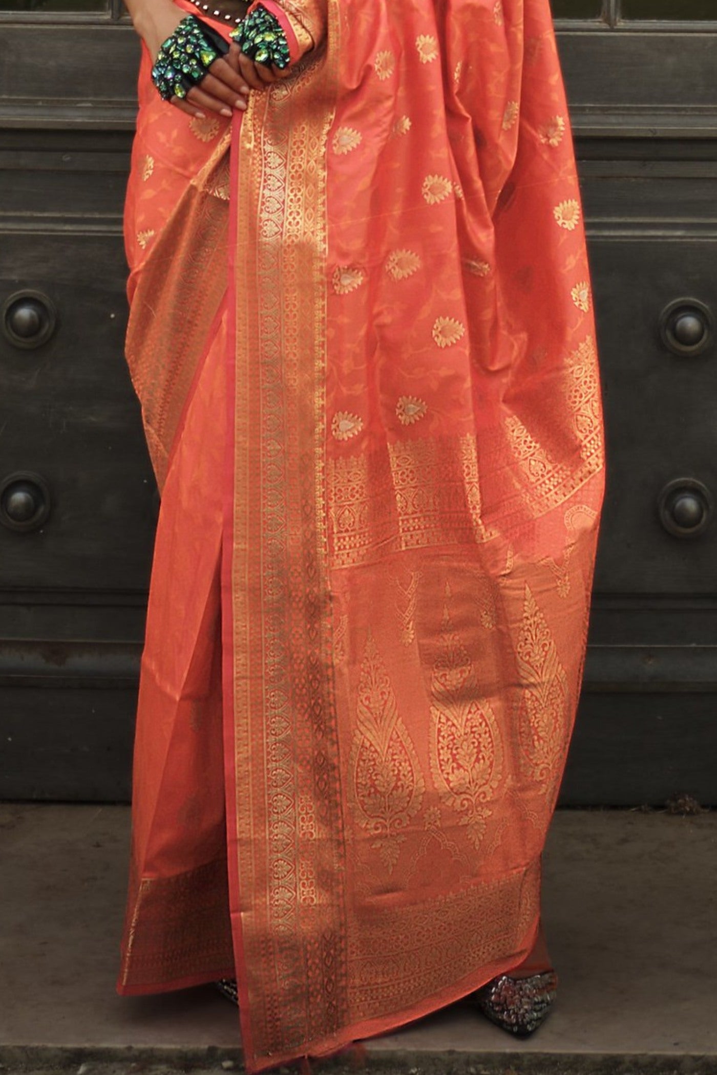 Buy MySilkLove Orange Carrot Banarasi Handloom Saree Online