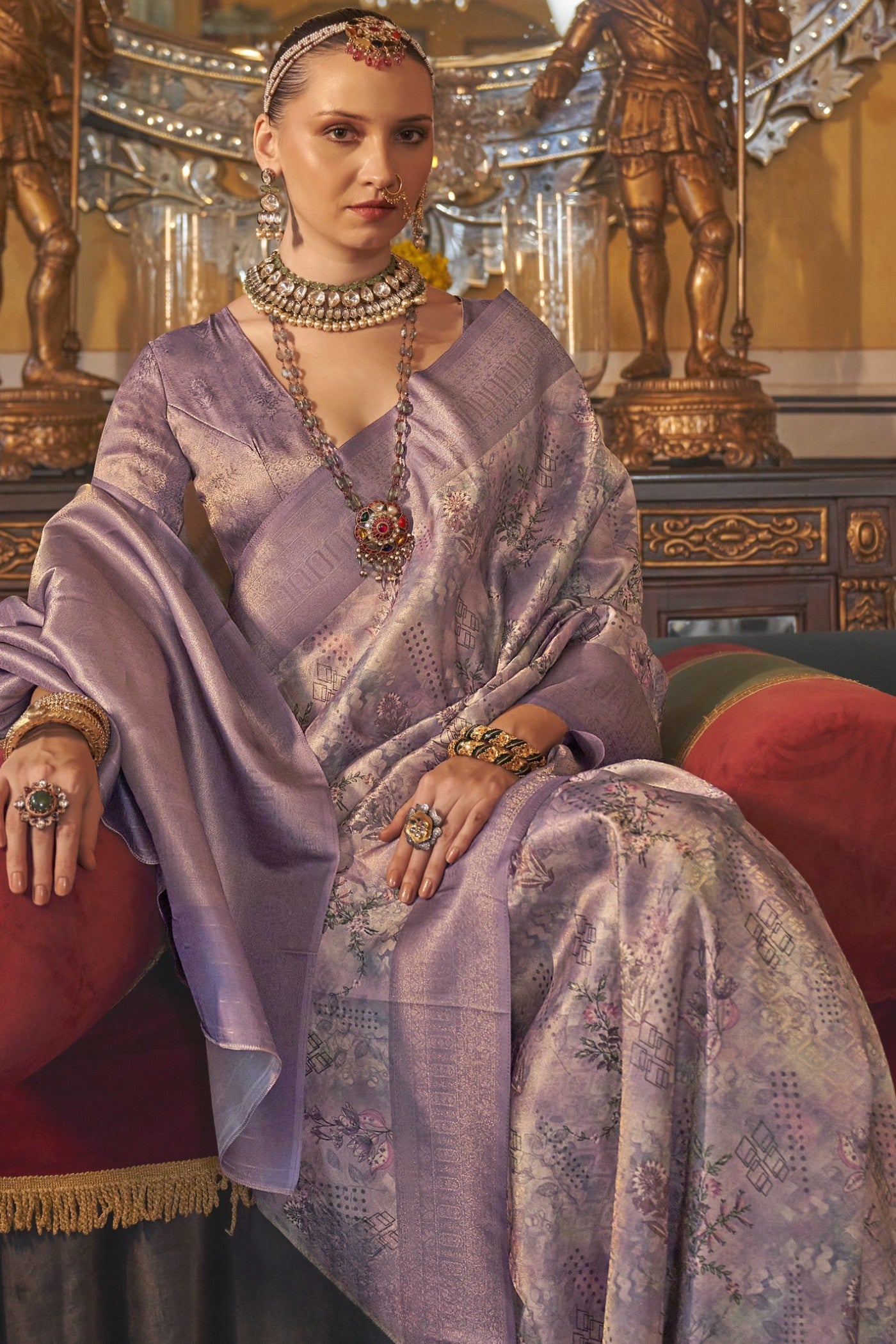 Buy MySilkLove Bouquet Purple Tussar Banarasi Digital Printed Saree Online