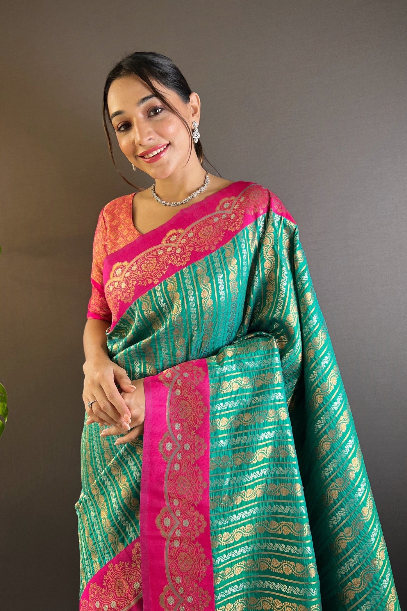 Buy MySilkLove Keppel Green Zari Woven Banarasi Saree Online