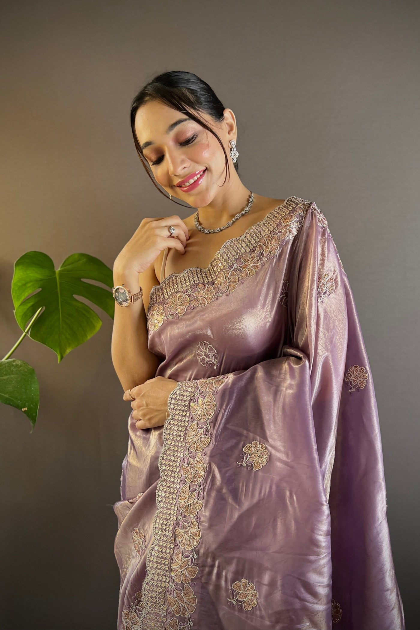 MySilkLove Lilac Luster Purple Embroidered Party Wear Saree