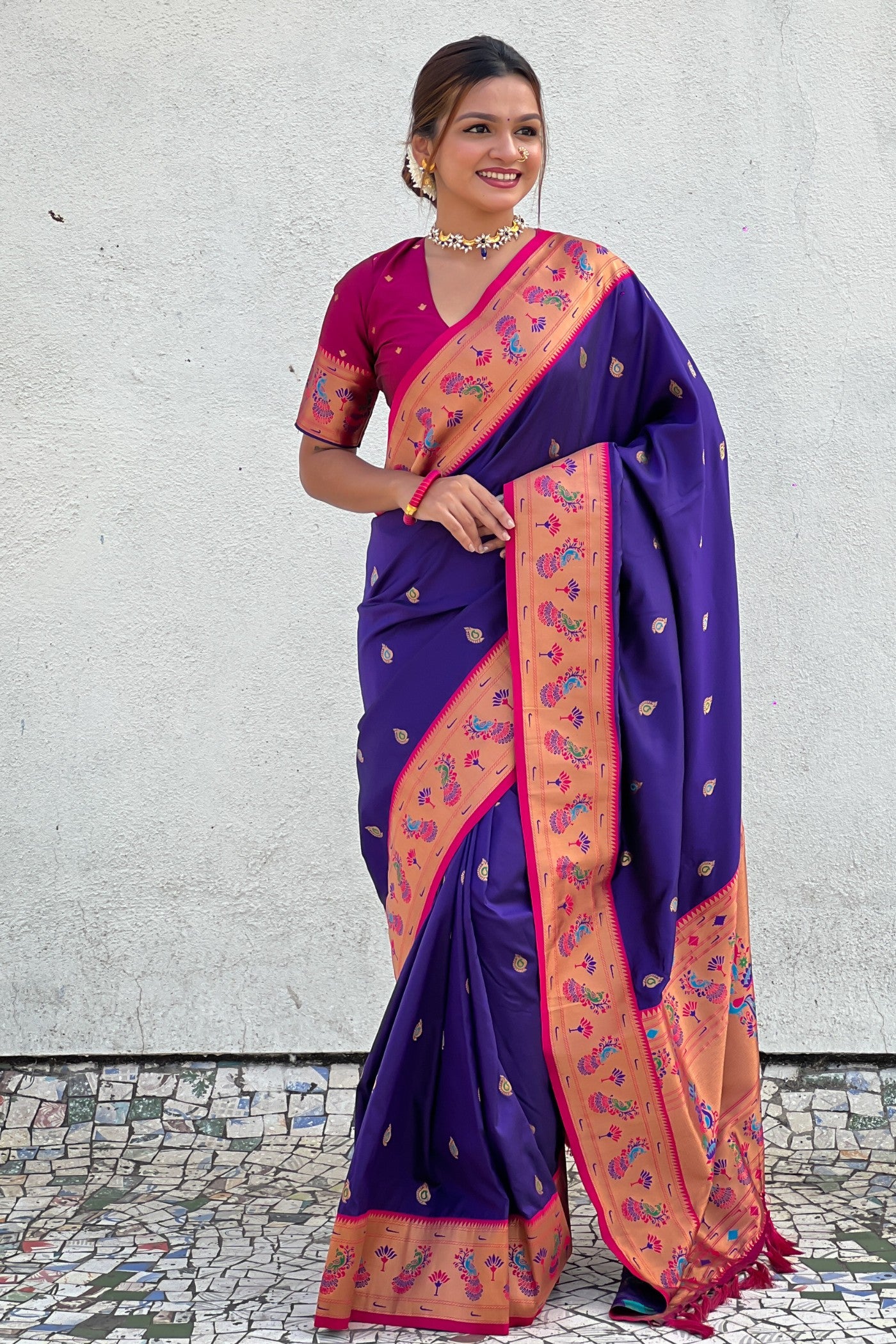 Buy MySilkLove Jacarta Purple Lotus Paithani Saree Online