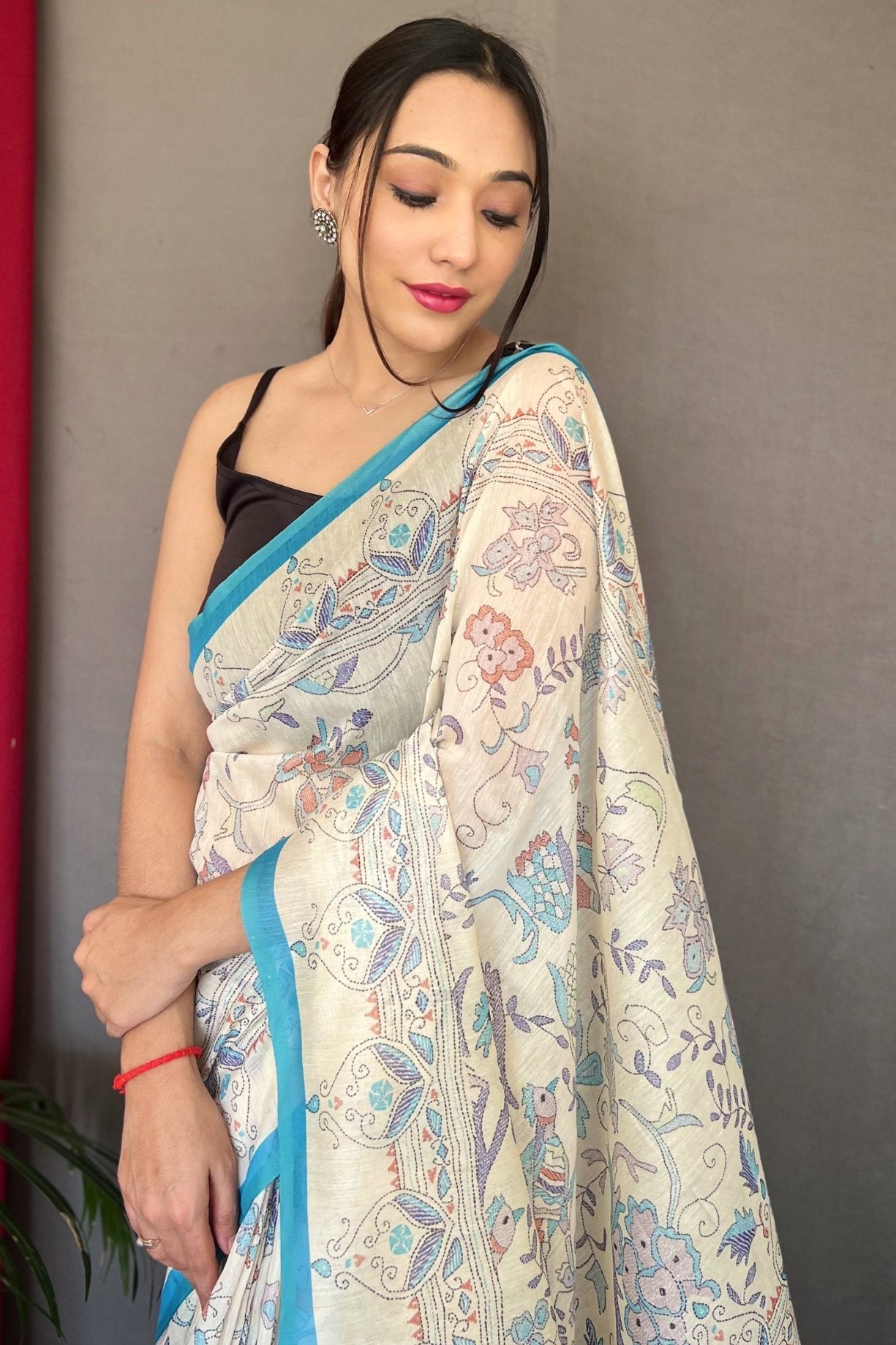 Buy MySilkLove River Blue and White Printed Cotton Saree Online