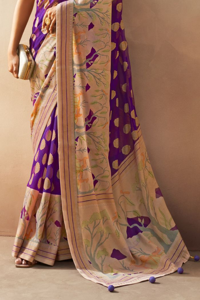 Buy MySilkLove Wine Berry Purple Woven Georgette saree Online