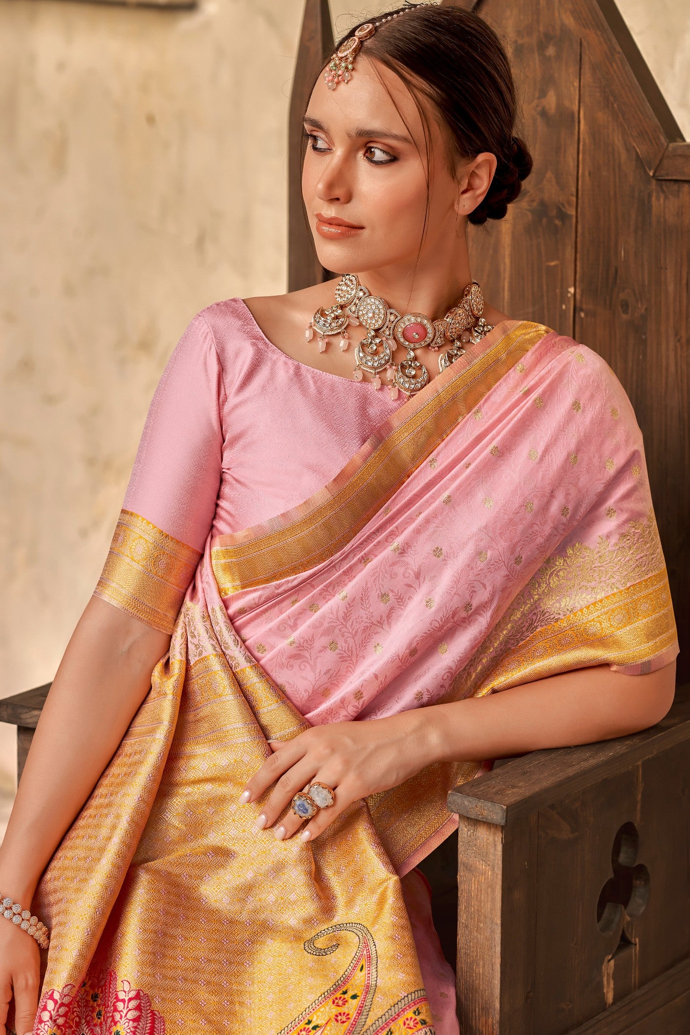 Buy MySilkLove Shilo Pink Banarasi Soft Silk Saree Online