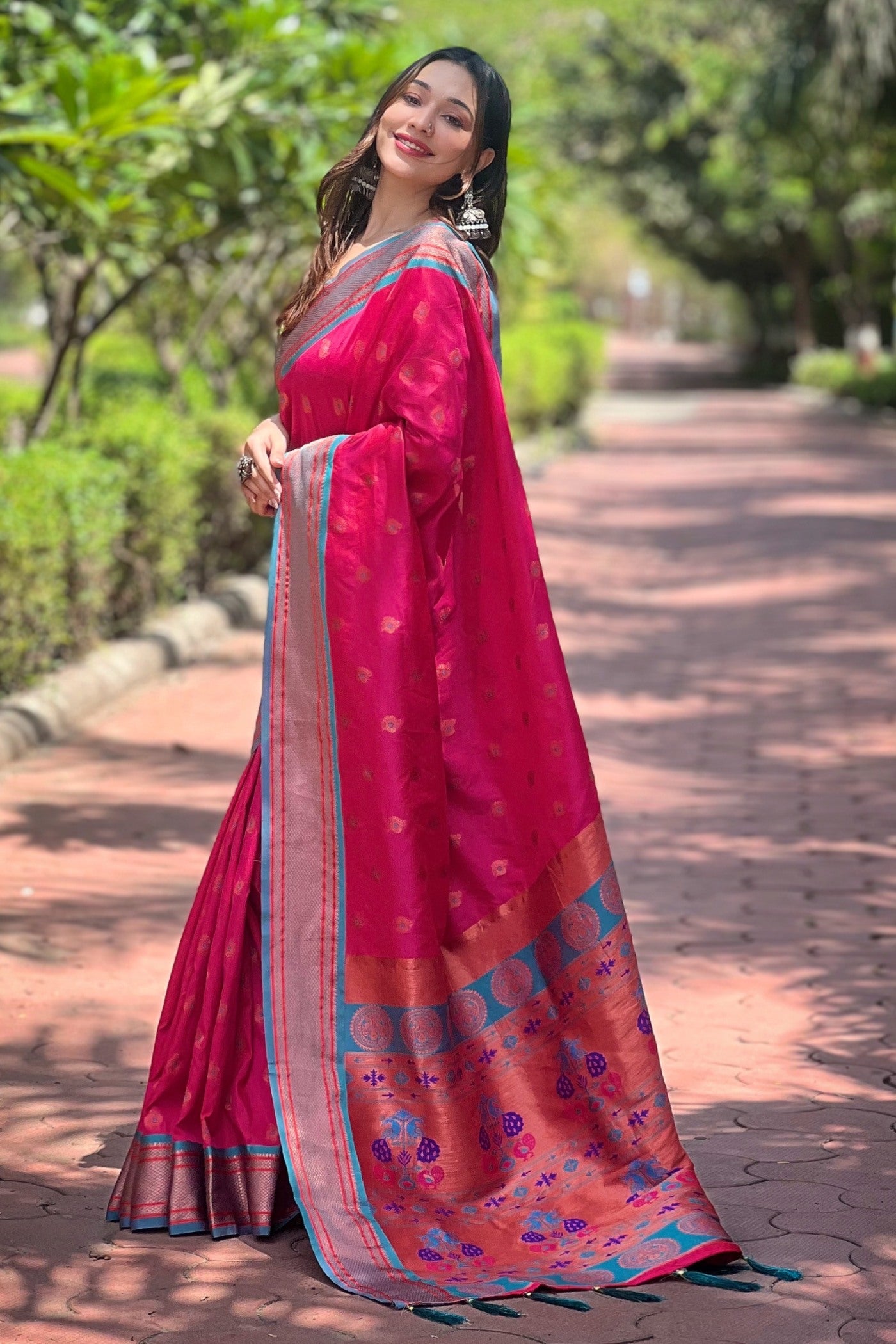 Buy MySilkLove Hibiscus Pink Woven Paithani Saree Online