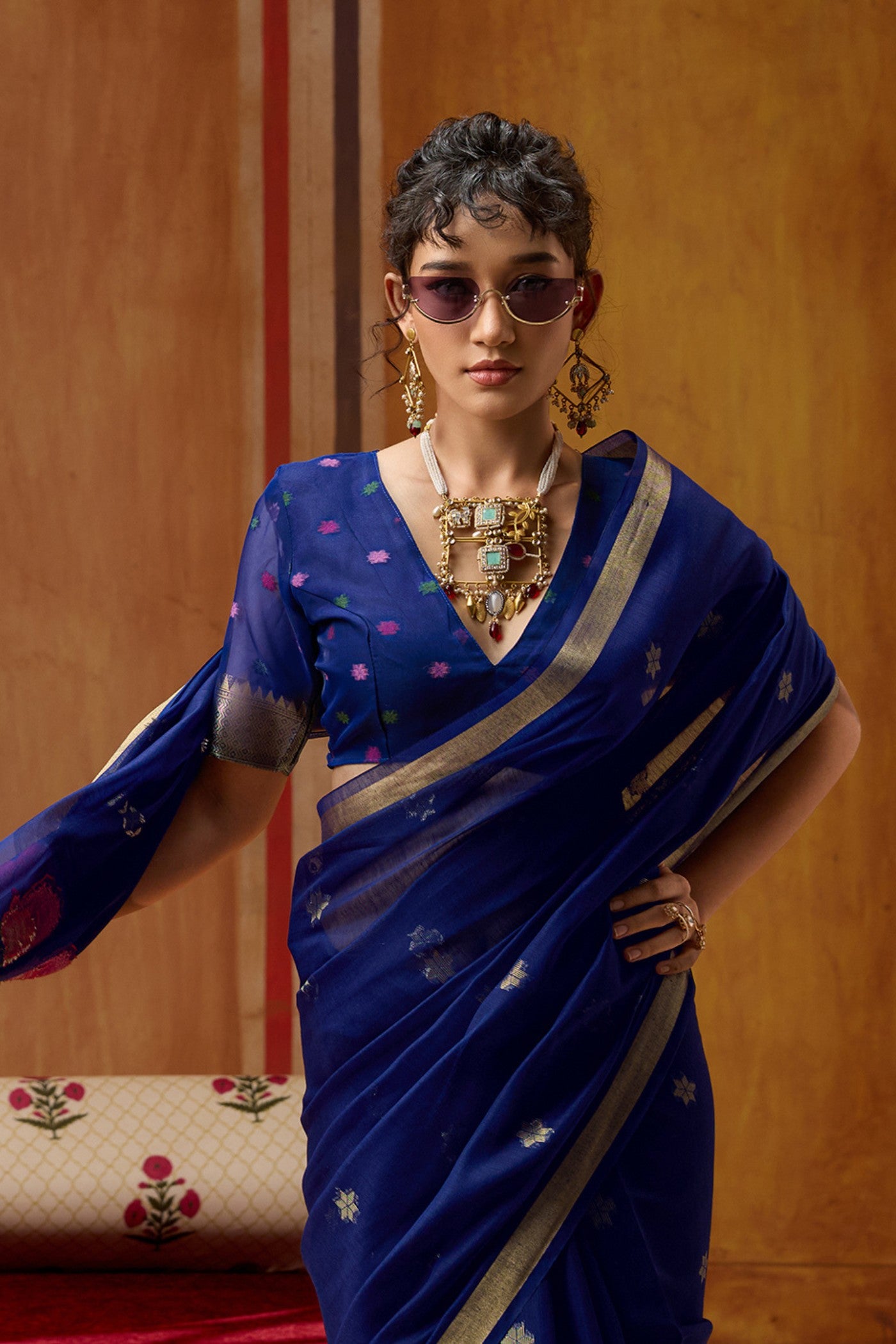 MySilkLove Chill Blue Handloom Muga Cotton Saree