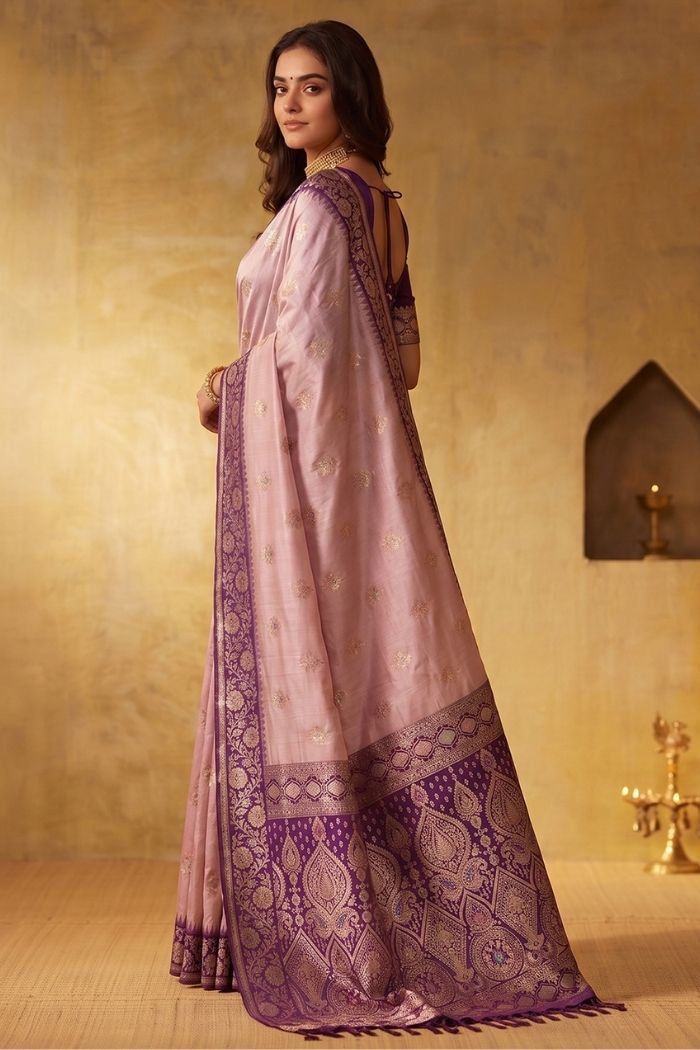 Buy MySilkLove Dusty Pink Woven Banarasi Saree Online