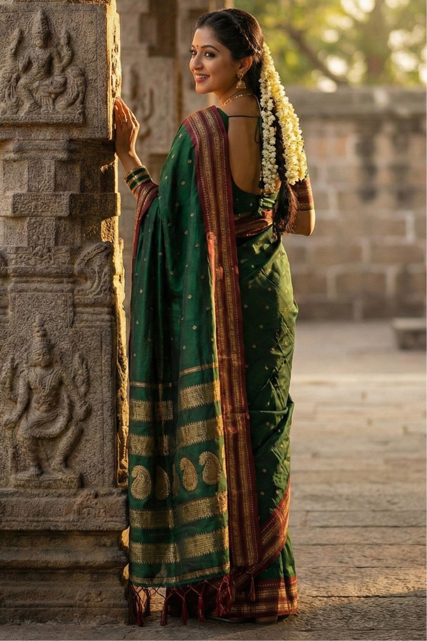 Buy MySilkLove Jewel Green Banarasi Woven Soft Silk Saree Online