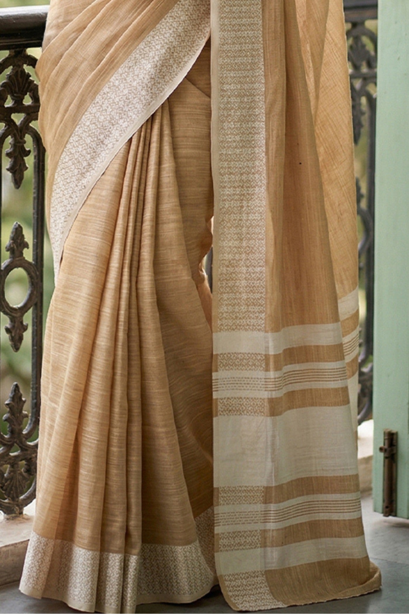 Buy MySilkLove Mid Orange Handloom Linen Saree Online