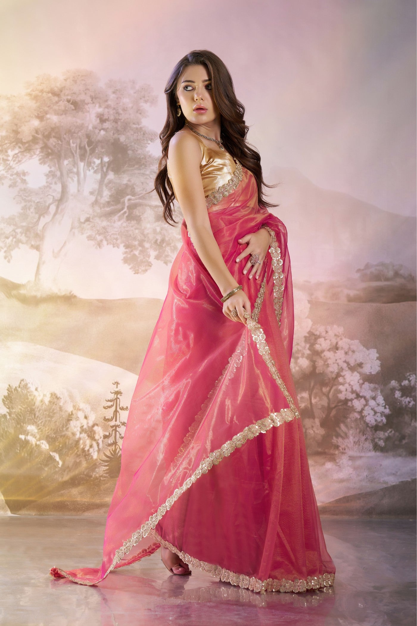 MySilkLove Dusty Pink Partywear Net Saree