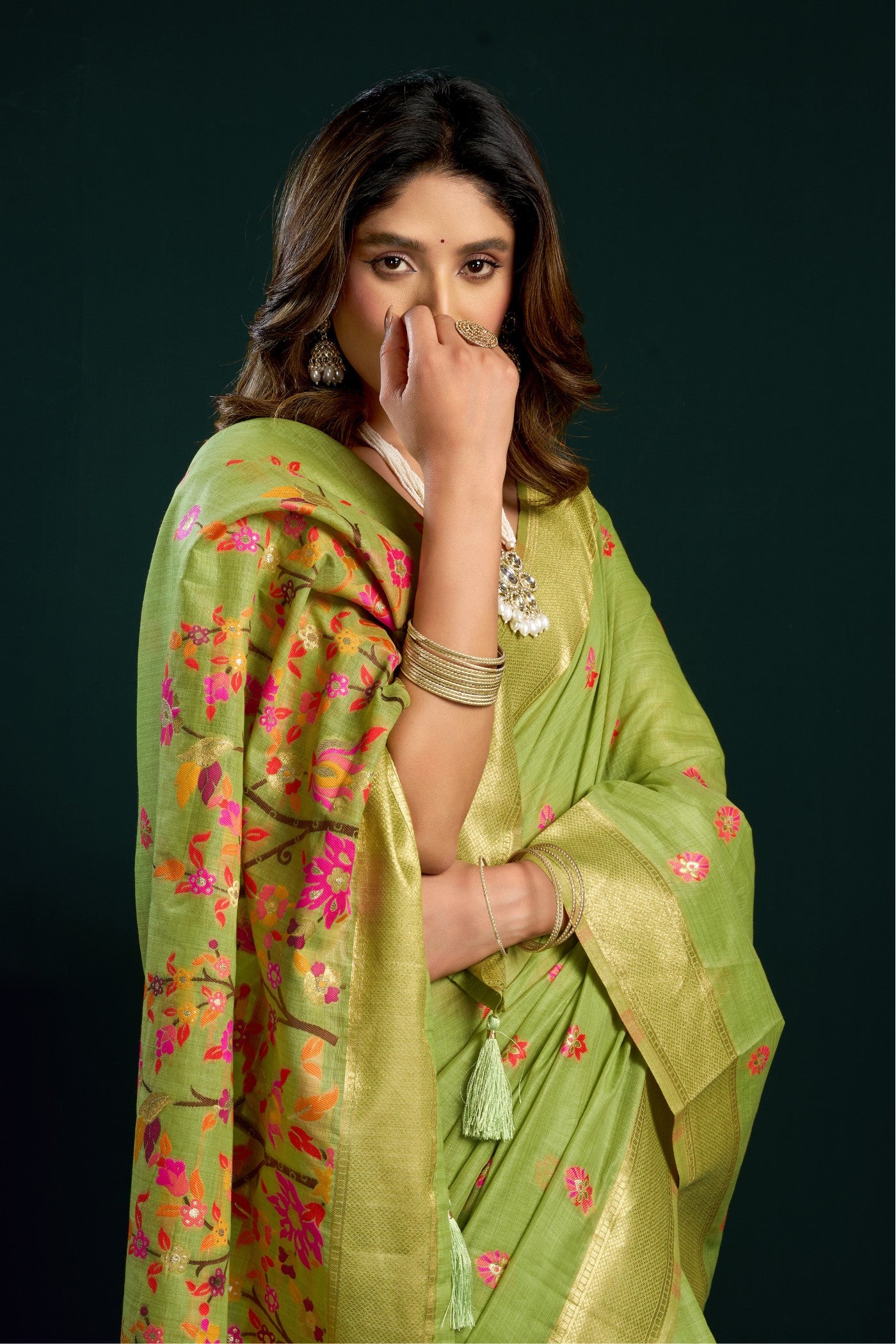 Buy MySilkLove Artichoke Green Handloom Muga Cotton Saree Online