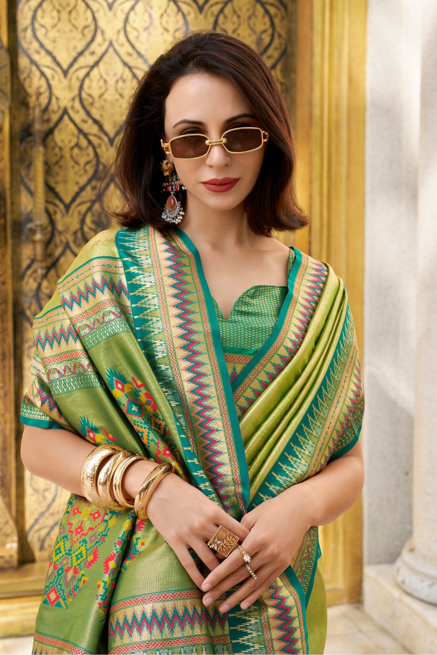 Buy MySilkLove Verdun Green Tissue Handloom Saree Online