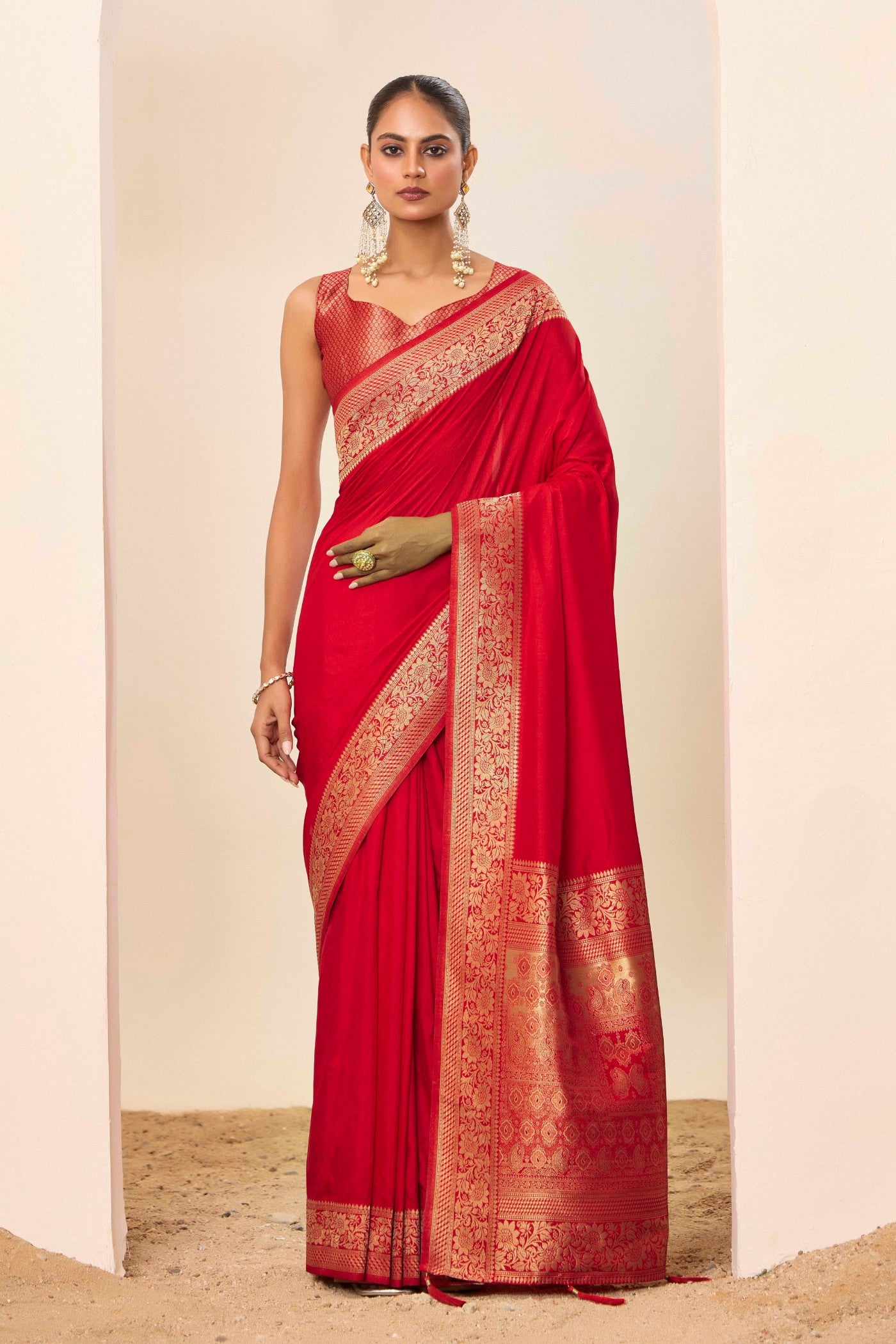 Buy MySilkLove Crismon Red Woven Dola Silk Saree Online