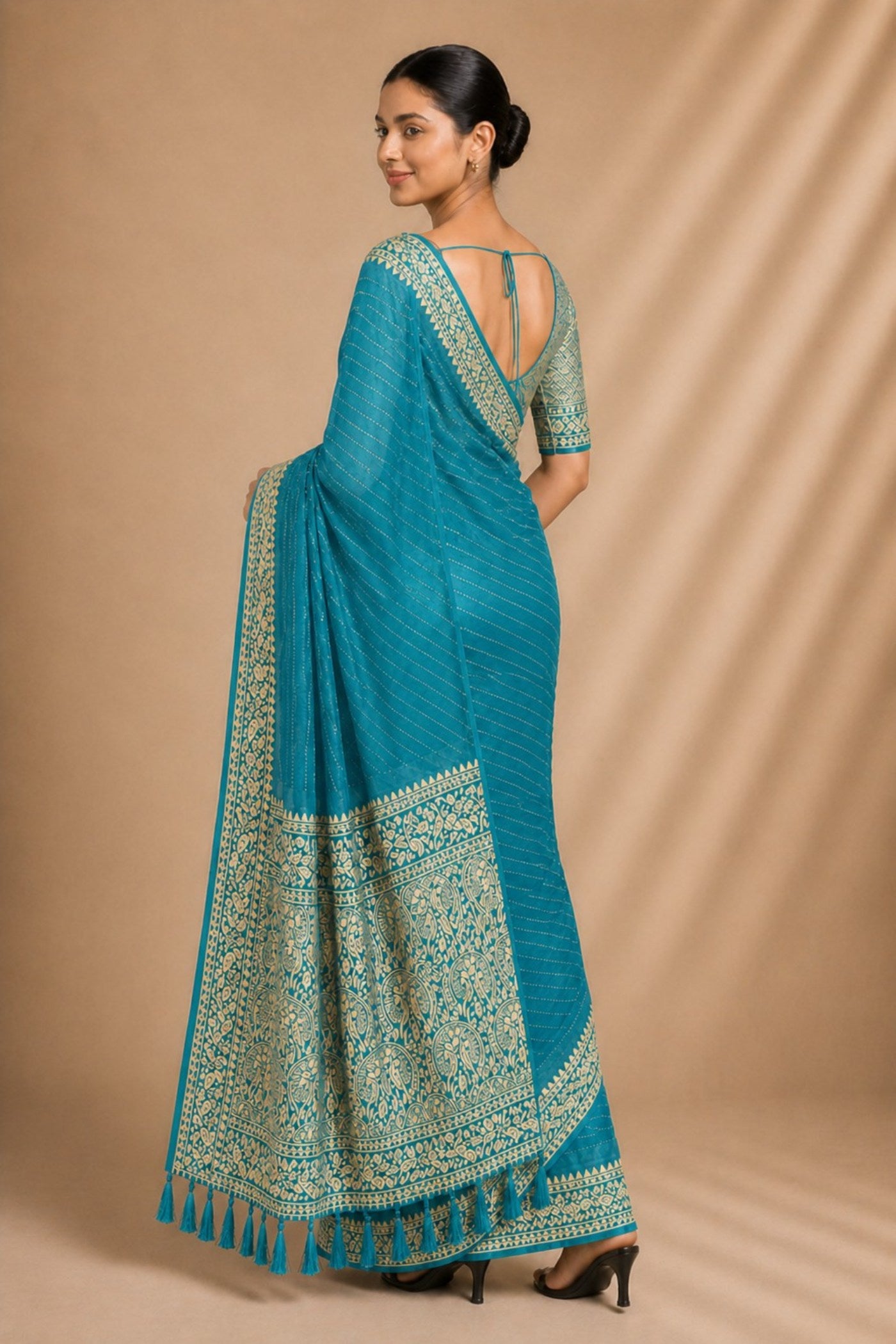 Buy MySilkLove Aqua Blue Woven Chiffon Saree Online