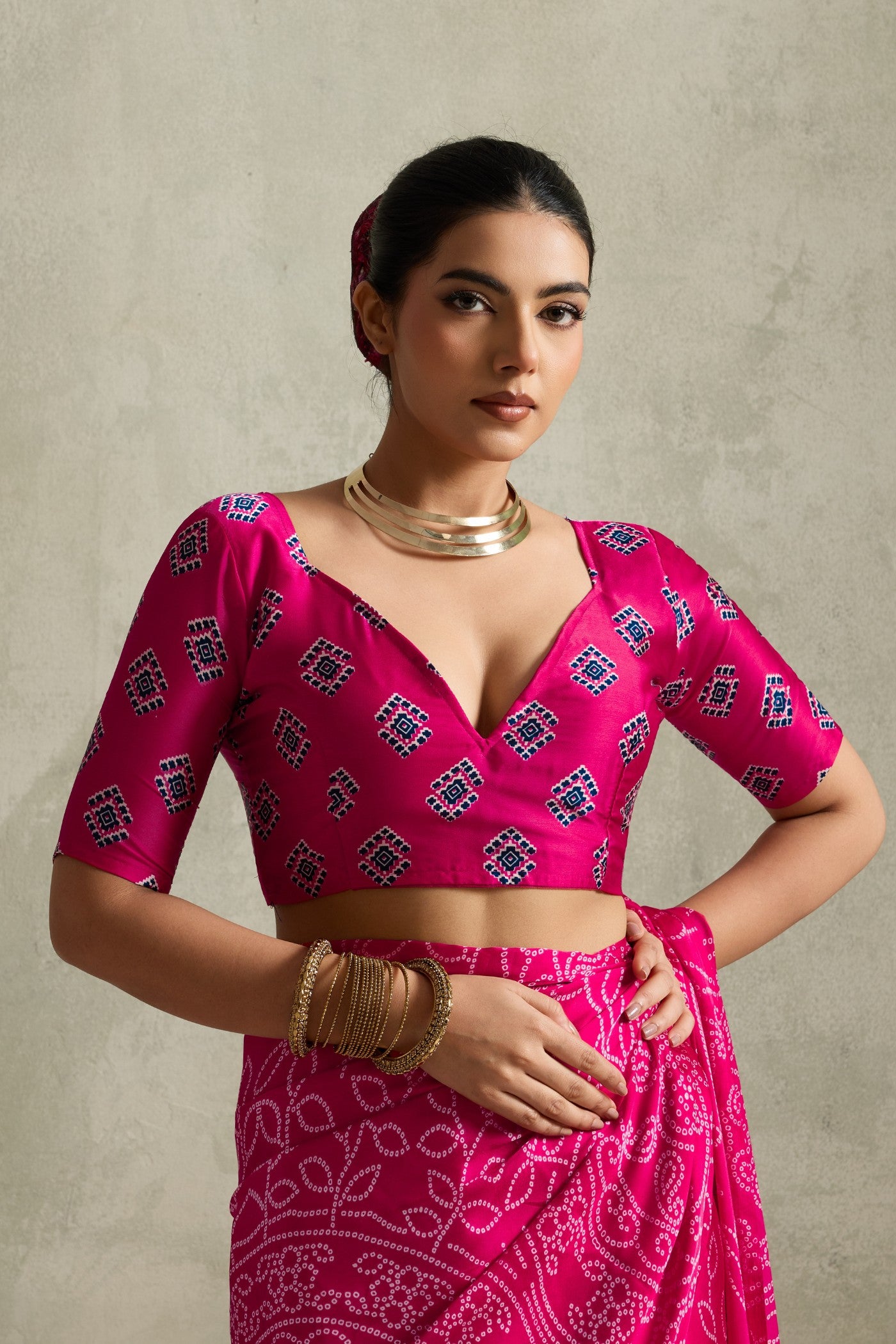 Buy MySilkLove Deep Pink Bandhani Printed Silk Saree Online