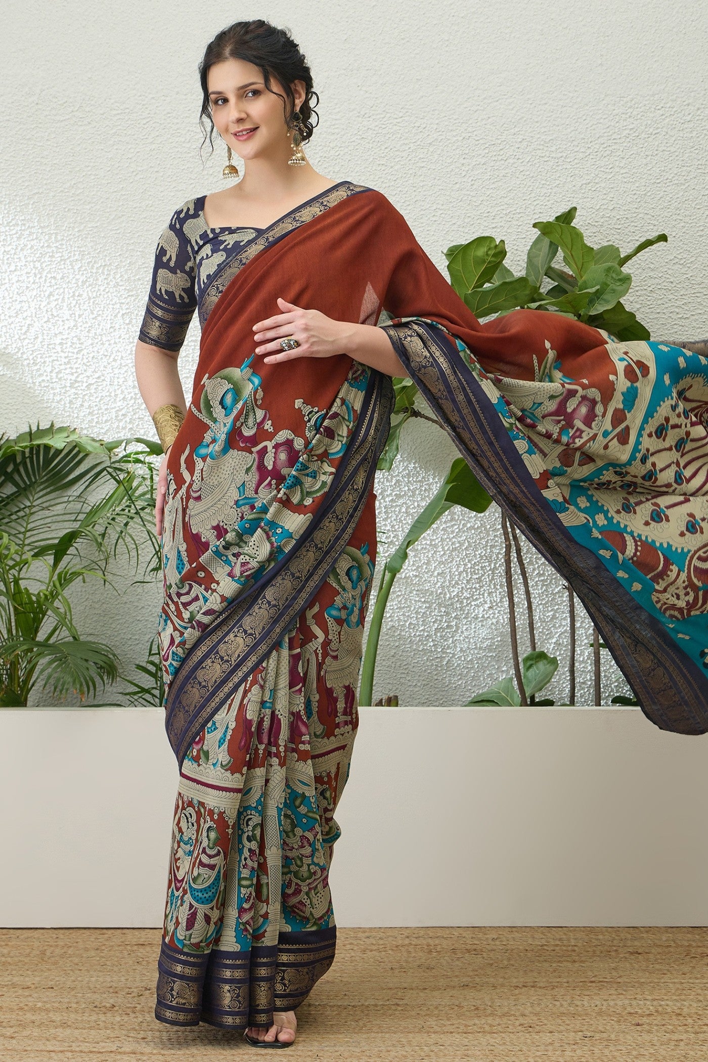 Buy MySilkLove Stiletto Maroon Printed Cotton Saree Online
