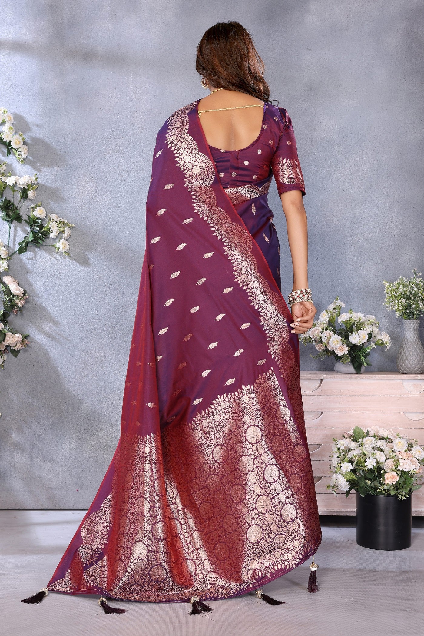 Buy MySilkLove Wine Purple Woven Banarasi Saree Online