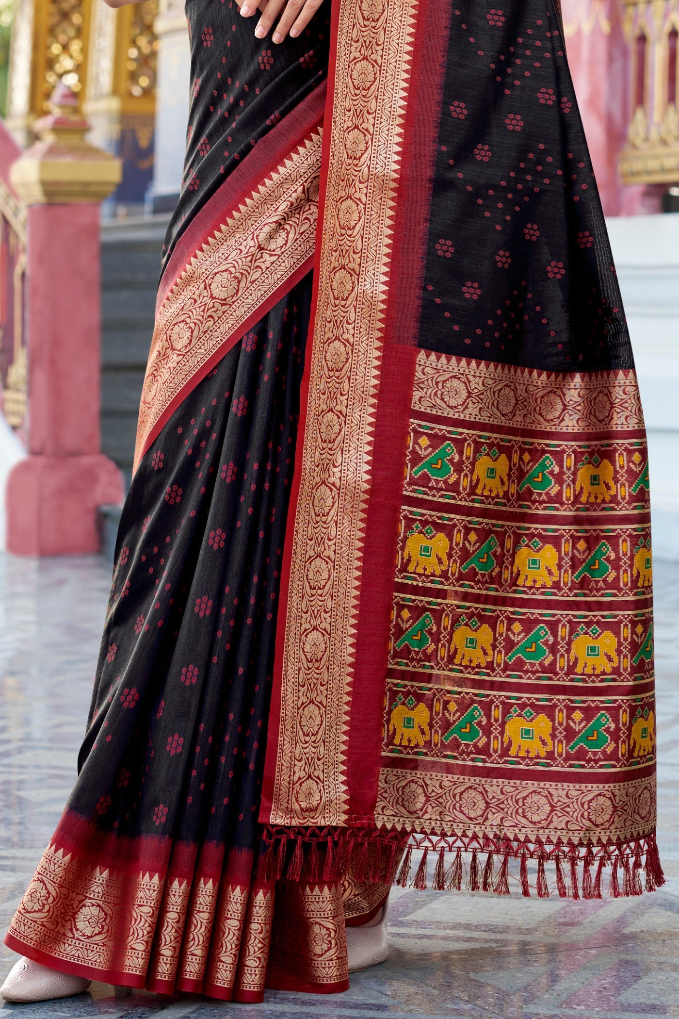 Buy MySilkLove Thunder Black Woven Tussar Silk Saree Online