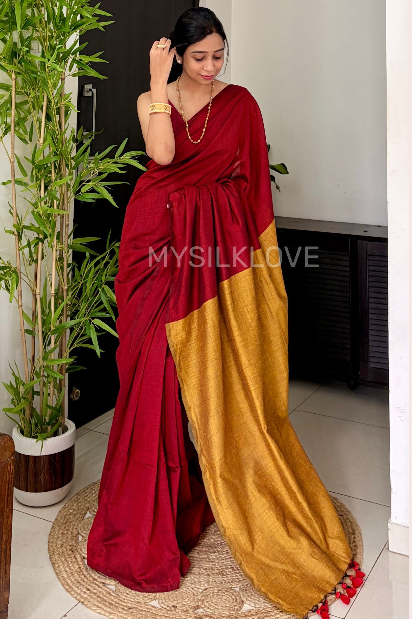 Buy MySilkLove Rich Maroon Handloom Mul Mul Cotton Saree Online